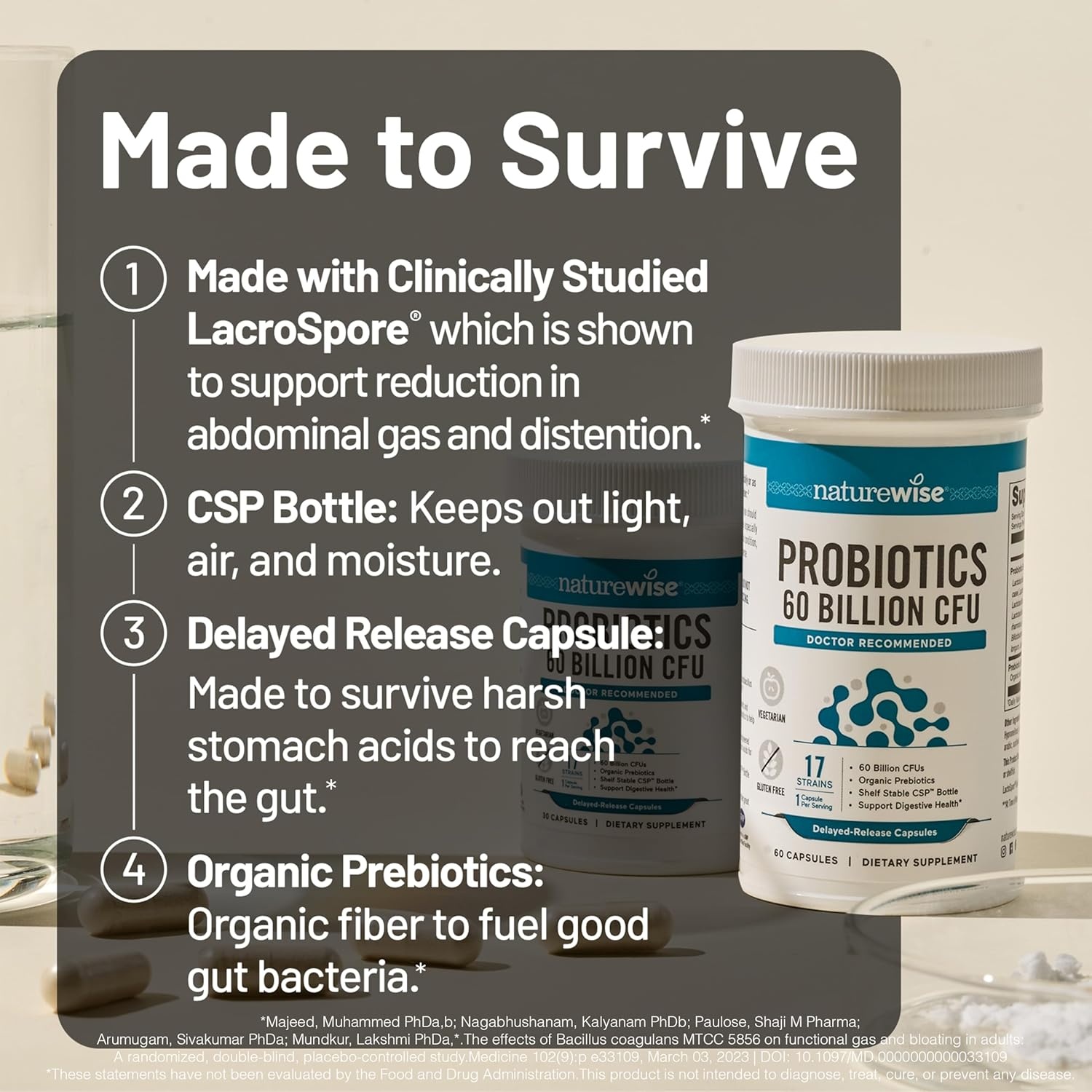 image:imageNatureWise Probiotics 60 Billion CFU 17 Strains Organic Prebiotics Immune Digestive amp Gut Health Support for Women amp Men Vegetarian GlutenFree NonGMO 30 Capsules1Month Supply60 BILLION CFU
