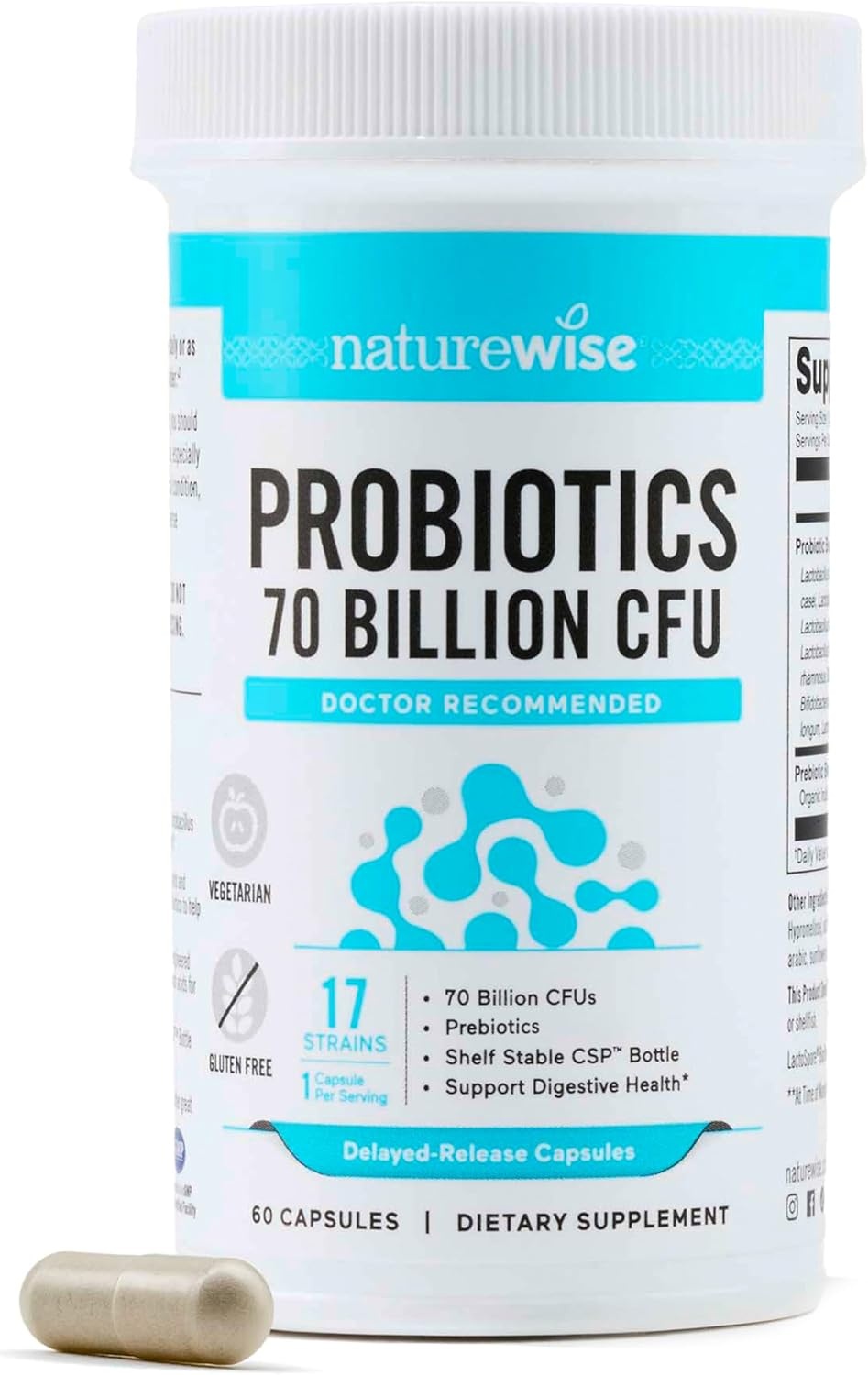 image:imageNatureWise Probiotics 60 Billion CFU 17 Strains Organic Prebiotics Immune Digestive amp Gut Health Support for Women amp Men Vegetarian GlutenFree NonGMO 30 Capsules1Month Supply70 BILLION CFU