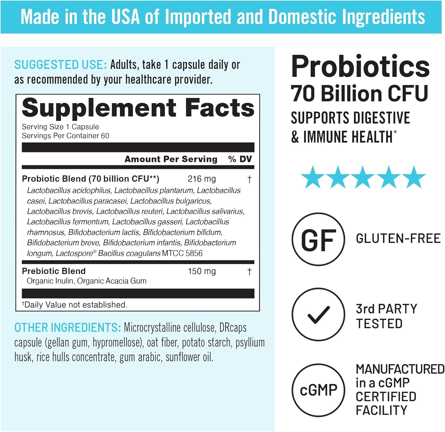 image:imageNatureWise Probiotics 60 Billion CFU 17 Strains Organic Prebiotics Immune Digestive amp Gut Health Support for Women amp Men Vegetarian GlutenFree NonGMO 30 Capsules1Month Supply70 BILLION CFU