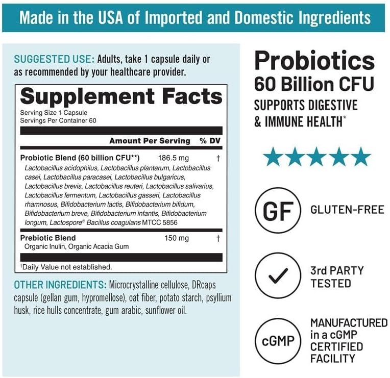 image:imageNatureWise Probiotics 60 Billion CFU 17 Strains Organic Prebiotics Immune Digestive amp Gut Health Support for Women amp Men Vegetarian GlutenFree NonGMO 30 Capsules1Month Supply60 BILLION CFU