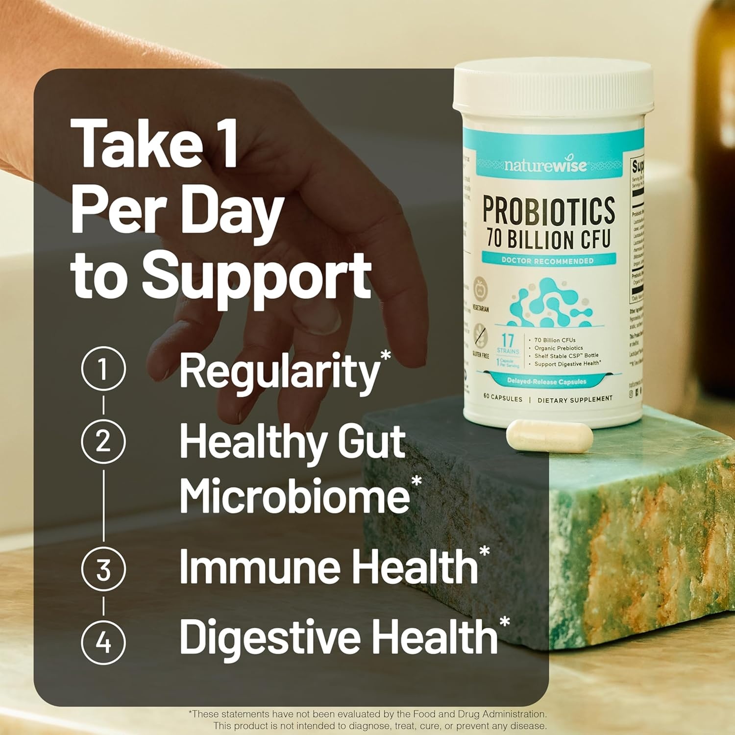 image:imageNatureWise Probiotics 60 Billion CFU 17 Strains Organic Prebiotics Immune Digestive amp Gut Health Support for Women amp Men Vegetarian GlutenFree NonGMO 30 Capsules1Month Supply70 BILLION CFU
