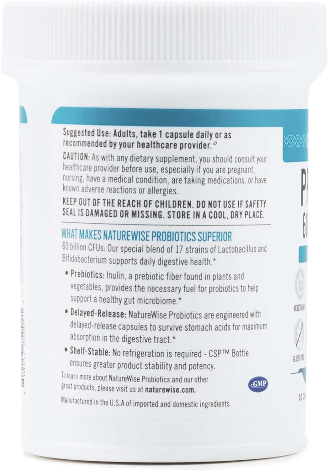 image:imageNatureWise Probiotics 60 Billion CFU 17 Strains Organic Prebiotics Immune Digestive amp Gut Health Support for Women amp Men Vegetarian GlutenFree NonGMO 30 Capsules1Month Supply60 BILLION CFU