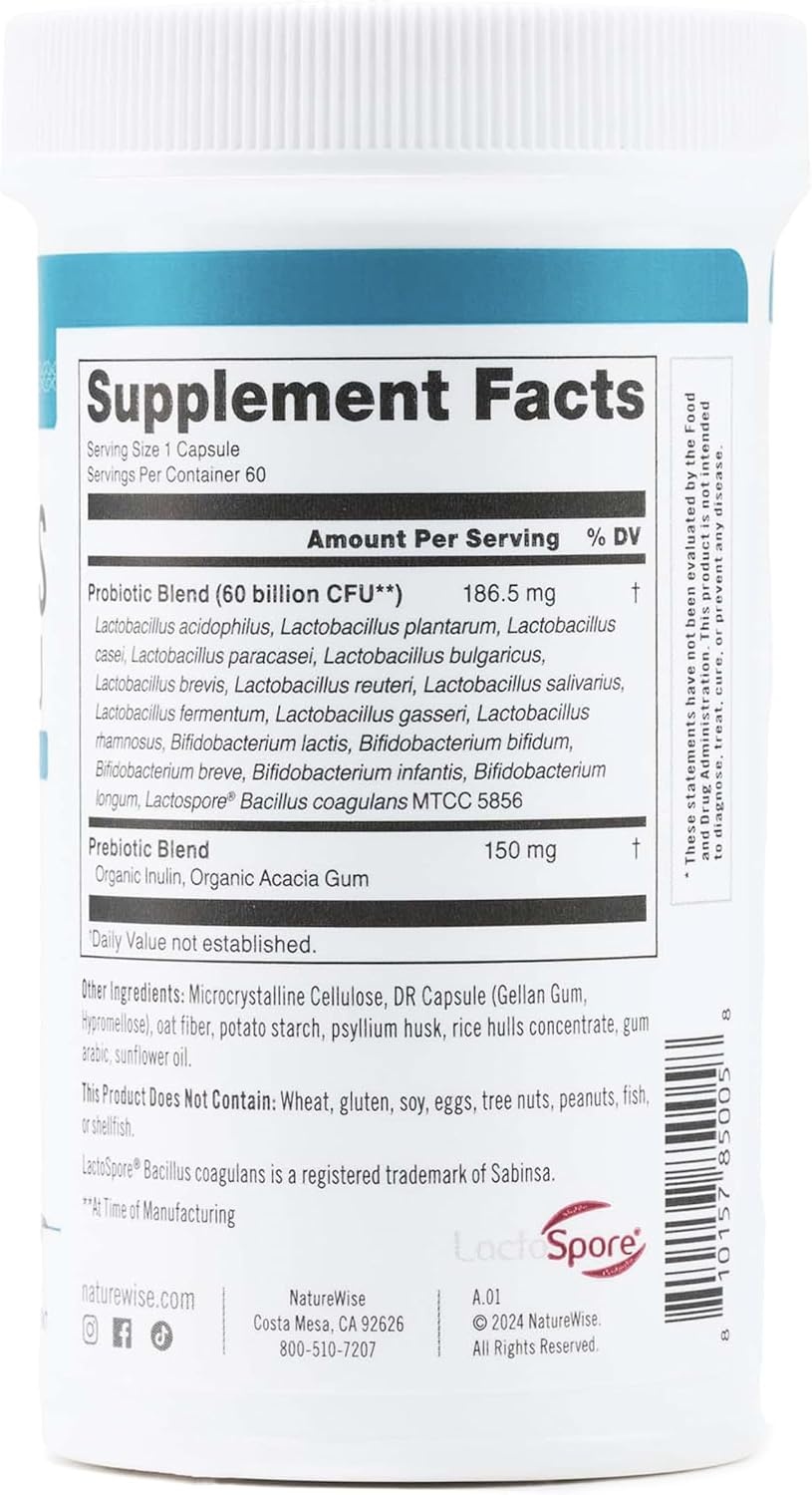 image:imageNatureWise Probiotics 60 Billion CFU 17 Strains Organic Prebiotics Immune Digestive amp Gut Health Support for Women amp Men Vegetarian GlutenFree NonGMO 30 Capsules1Month Supply60 BILLION CFU