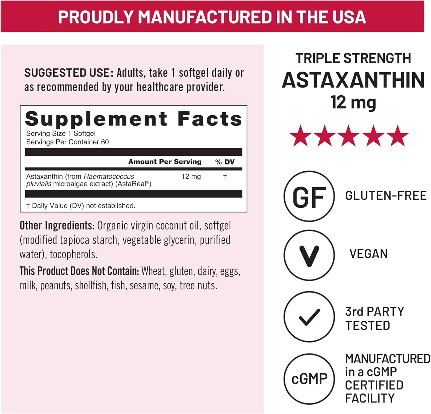 image:imageNatureWise Triple Strength Astaxanthin 12mg with AstaReal Vegan Antioxidant Supplement with Organic Coconut Oil NSF Certified Gluten Free 60 Softgels60 Day Supply
