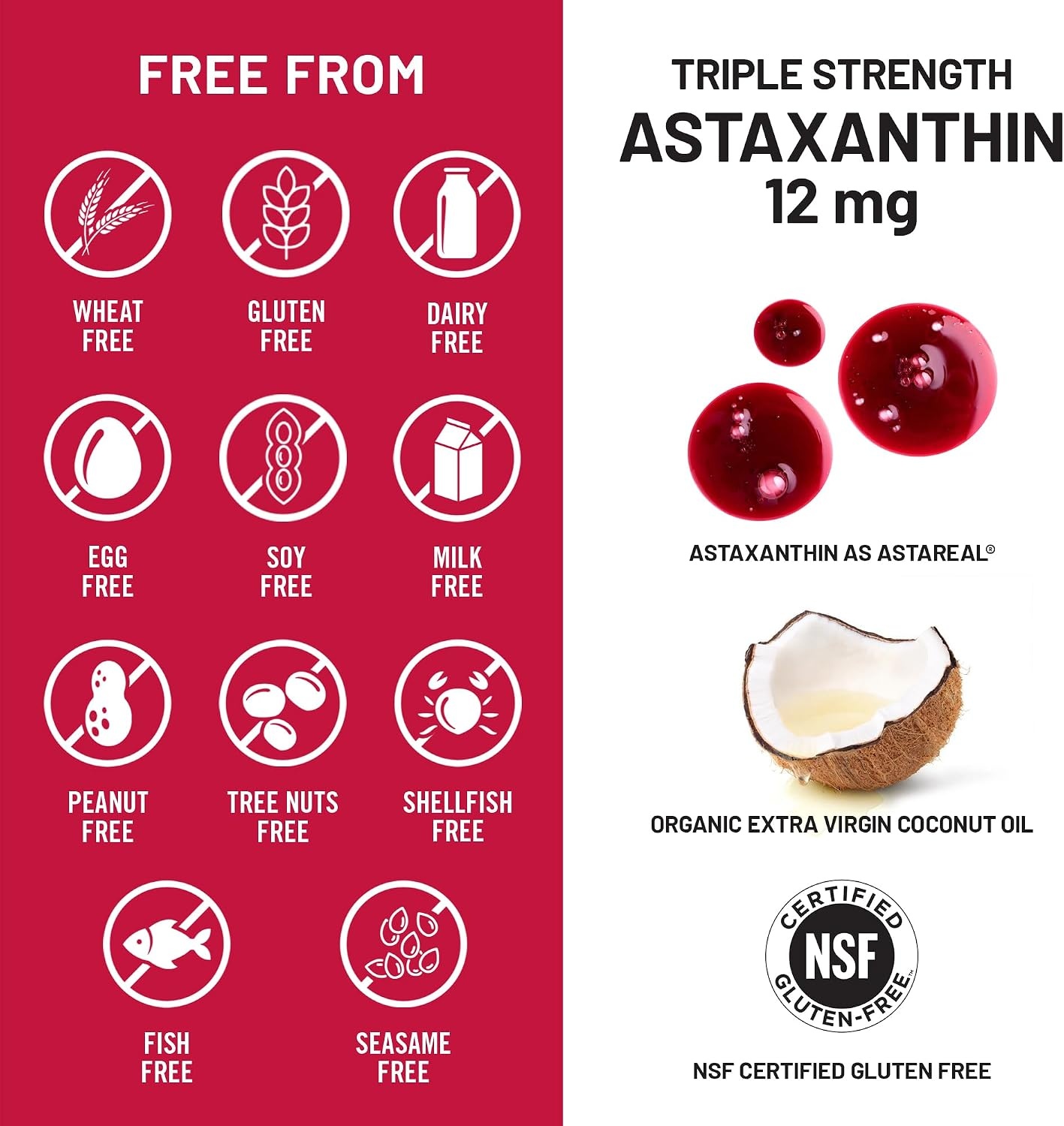image:imageNatureWise Triple Strength Astaxanthin 12mg with AstaReal Vegan Antioxidant Supplement with Organic Coconut Oil NSF Certified Gluten Free 60 Softgels60 Day Supply