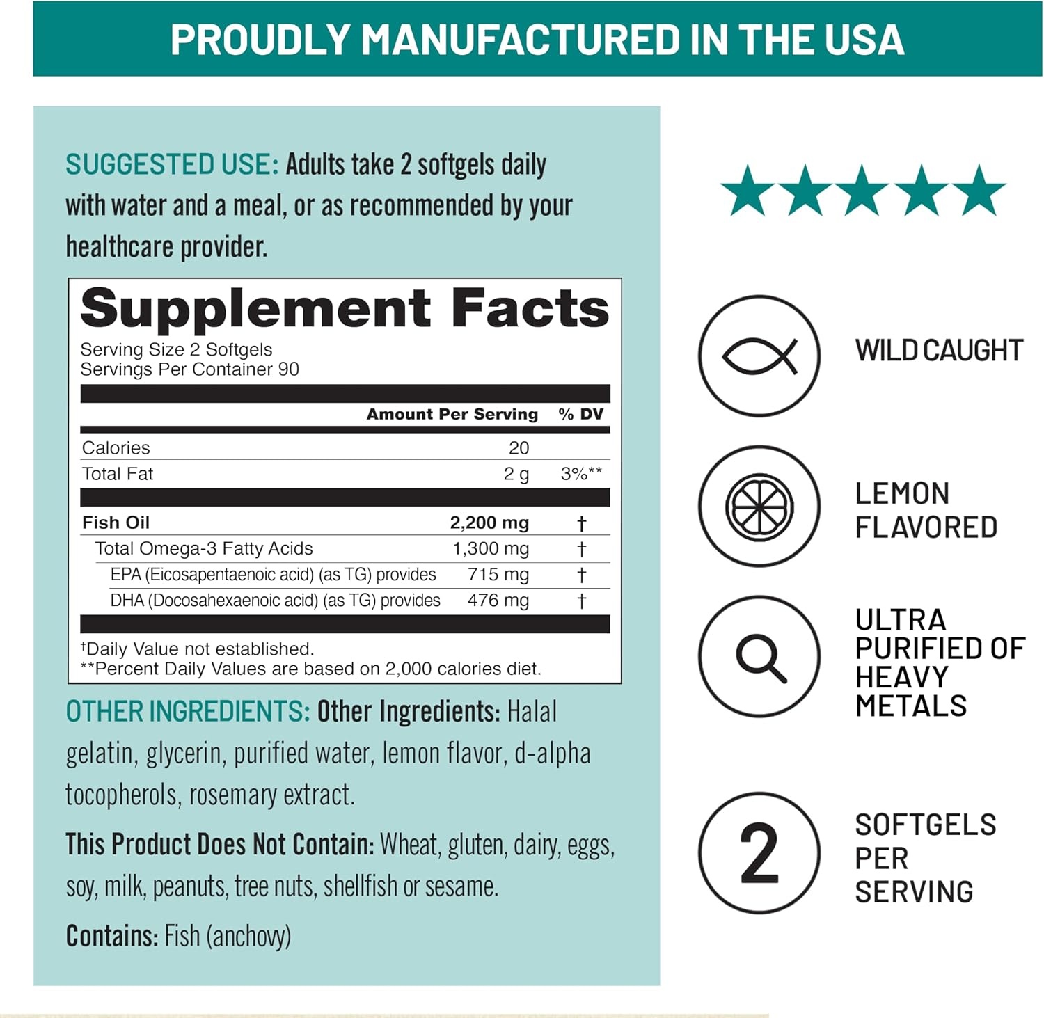 image:imageNatureWise Ultra Omega 3 Fish Oil 2200 mg 1300 mg Omega3 Triglyceride Form Lemon Flavor WildCaught Fish Oil EPA amp DHA Burpless NonGMO 60 Softgels1Month Supply180 Count Pack of 1