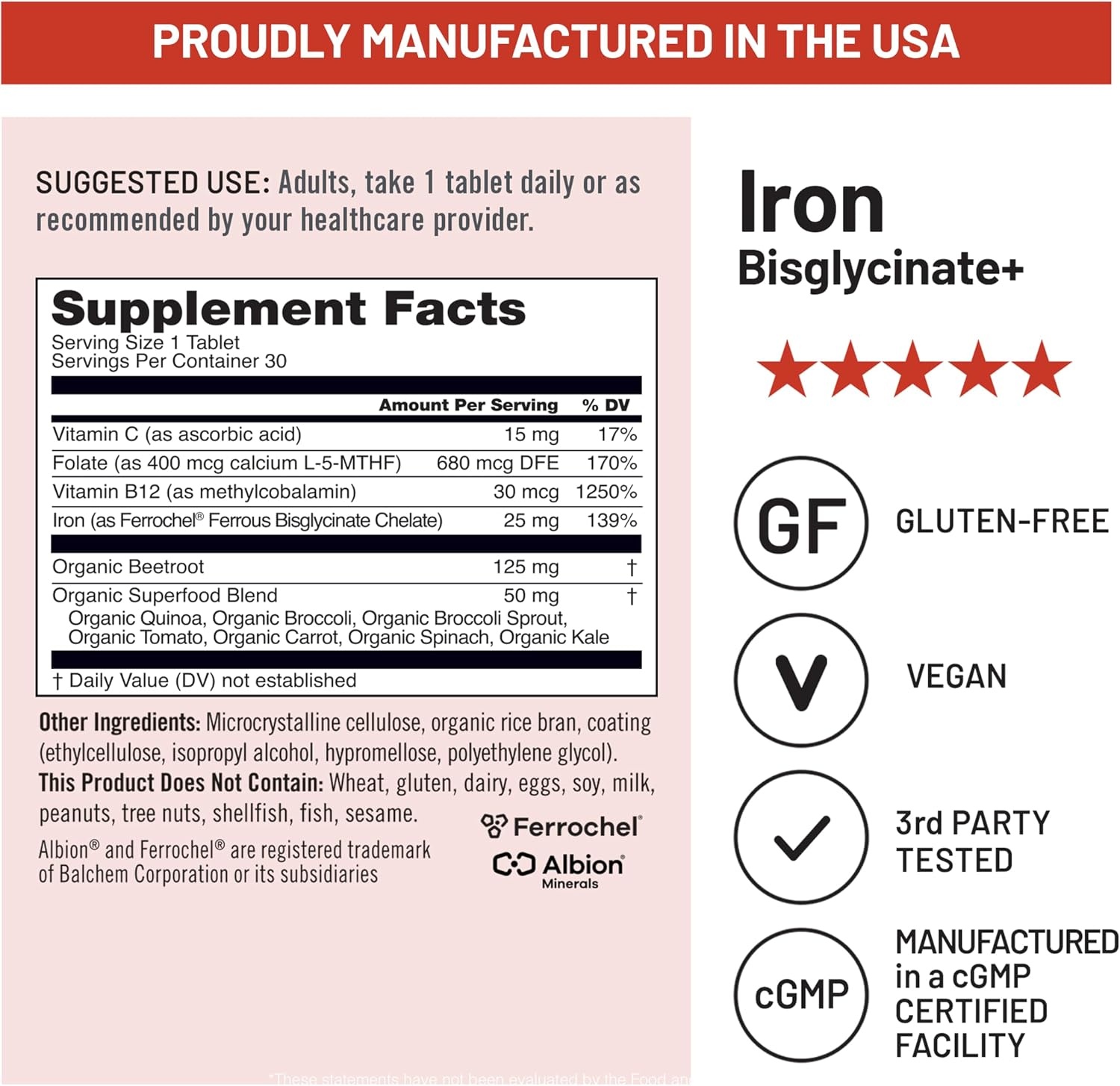 image:imageNatureWise Vegan Iron Supplement for Women amp Men Gentle on Stomach High Absorption Coated Iron Bisglycinate Tablets Vitamin C Methyl B12 Folate amp Organic Food Blend 30 Tablets30Day SupplyUnflavored