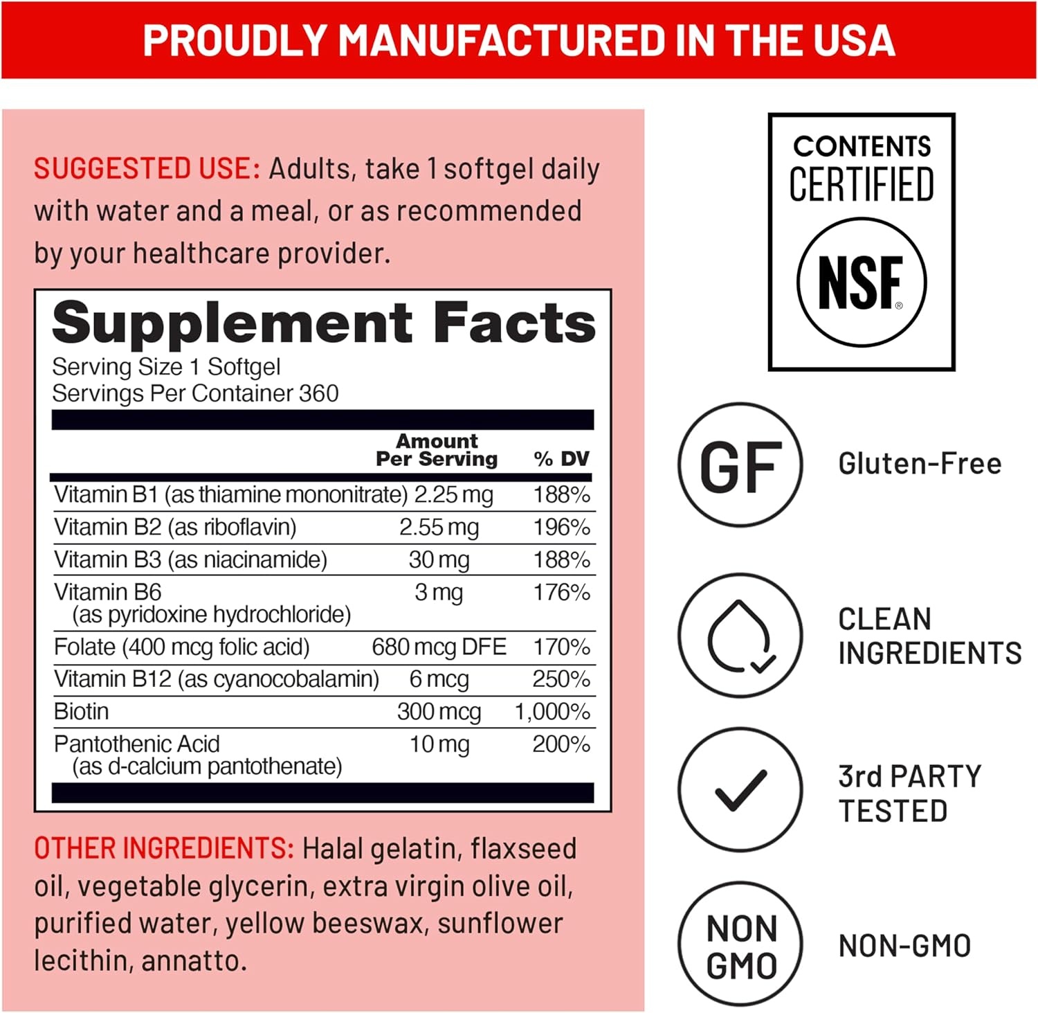 image:imageNatureWise Vitamin B Complex for Women and Men with Folic Acid Biotin B1 B2 B3 B6 B12 Support Cellular Energy amp Mental Clarity Gluten amp Dairy Free 60 Softgels2Month Supply360 Count Pack of 1