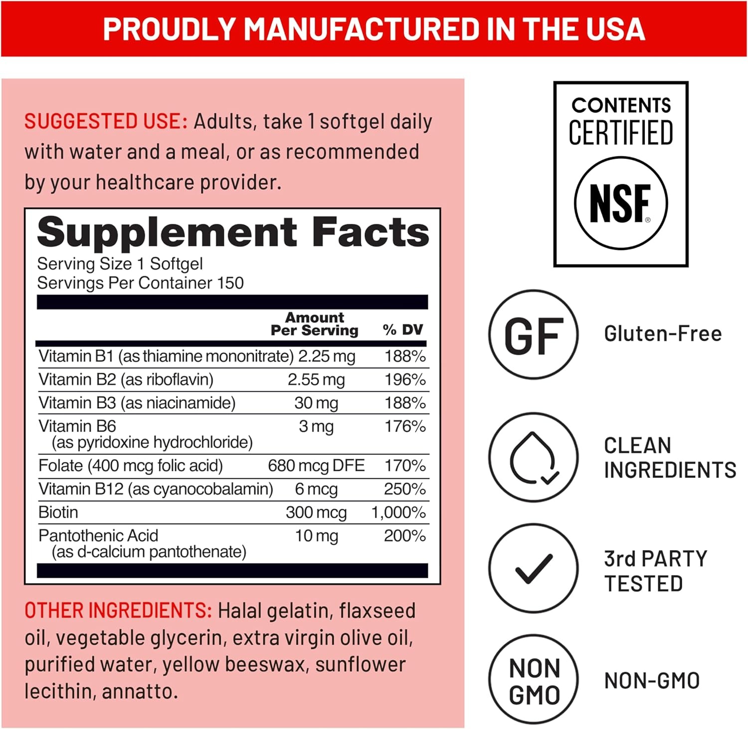 image:imageNatureWise Vitamin B Complex for Women and Men with Folic Acid Biotin B1 B2 B3 B6 B12 Support Cellular Energy amp Mental Clarity Gluten amp Dairy Free 60 Softgels2Month Supply150 Count Pack of 1
