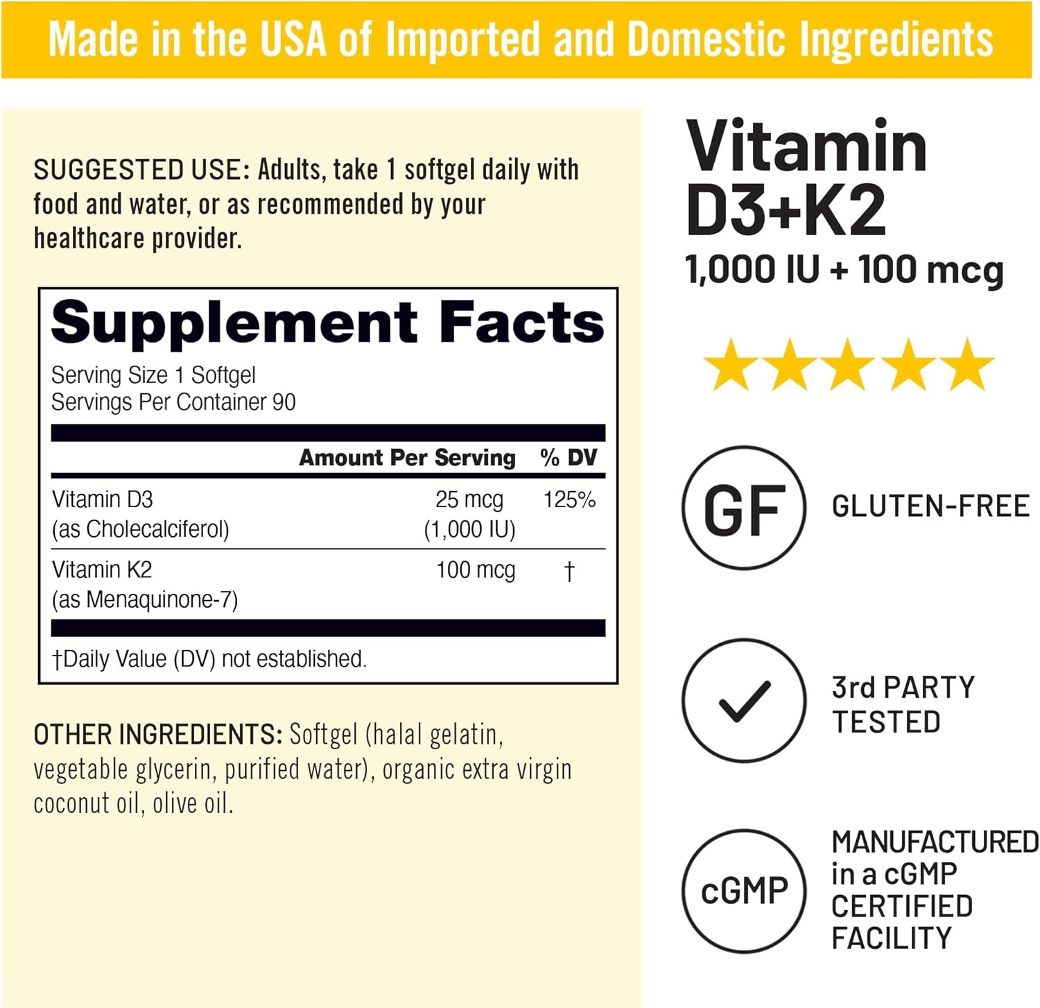 image:imageNatureWise Vitamin D3 5000IU K2 MK7 100mcg with Organic Extra Virgin Coconut Oil Supports Calcium Absorption Bone amp Immune Health NonGMO Soy amp GlutenFree 90 Softgels90Day Supply1000IU