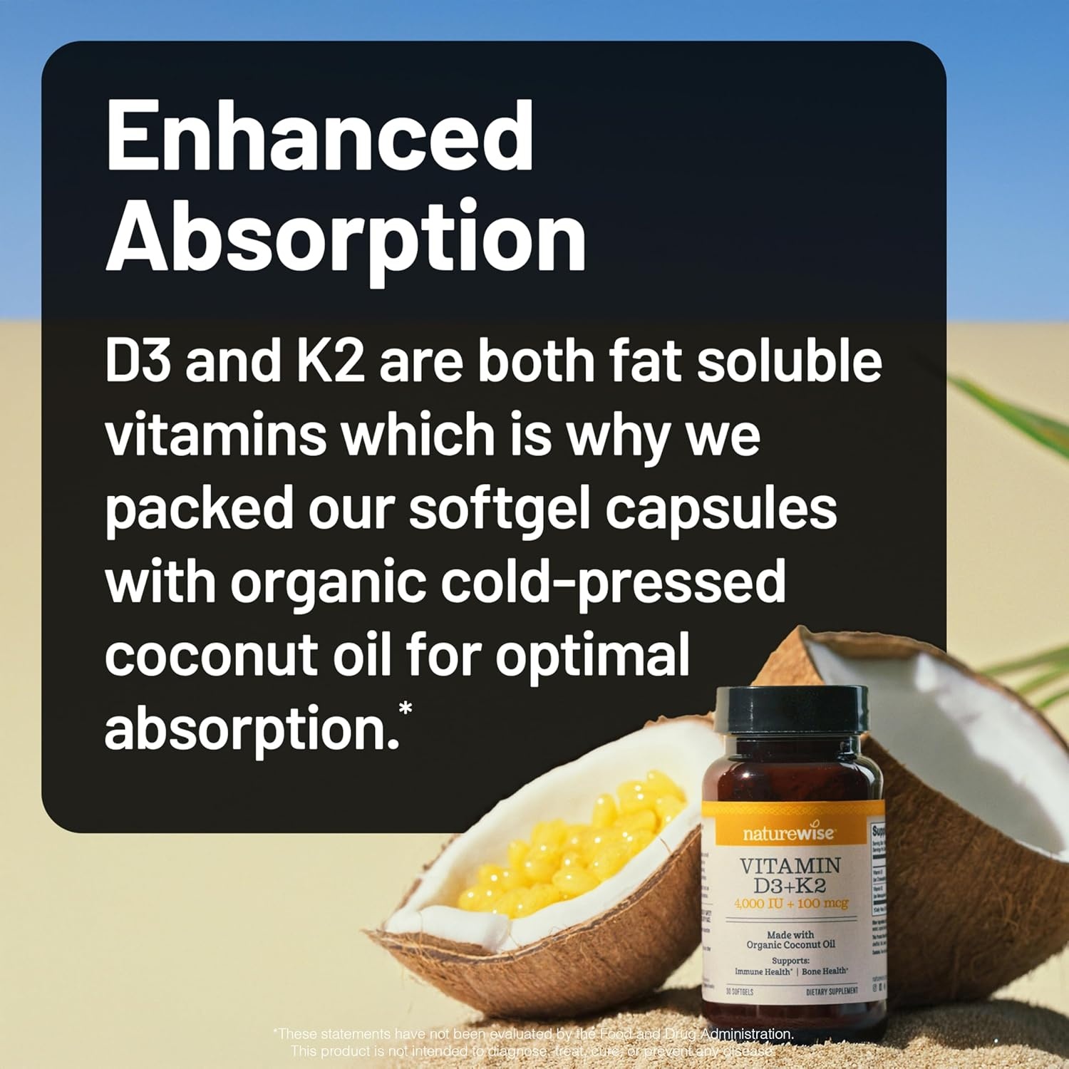 image:imageNatureWise Vitamin D3 5000IU K2 MK7 100mcg with Organic Extra Virgin Coconut Oil Supports Calcium Absorption Bone amp Immune Health NonGMO Soy amp GlutenFree 90 Softgels90Day Supply4000IU