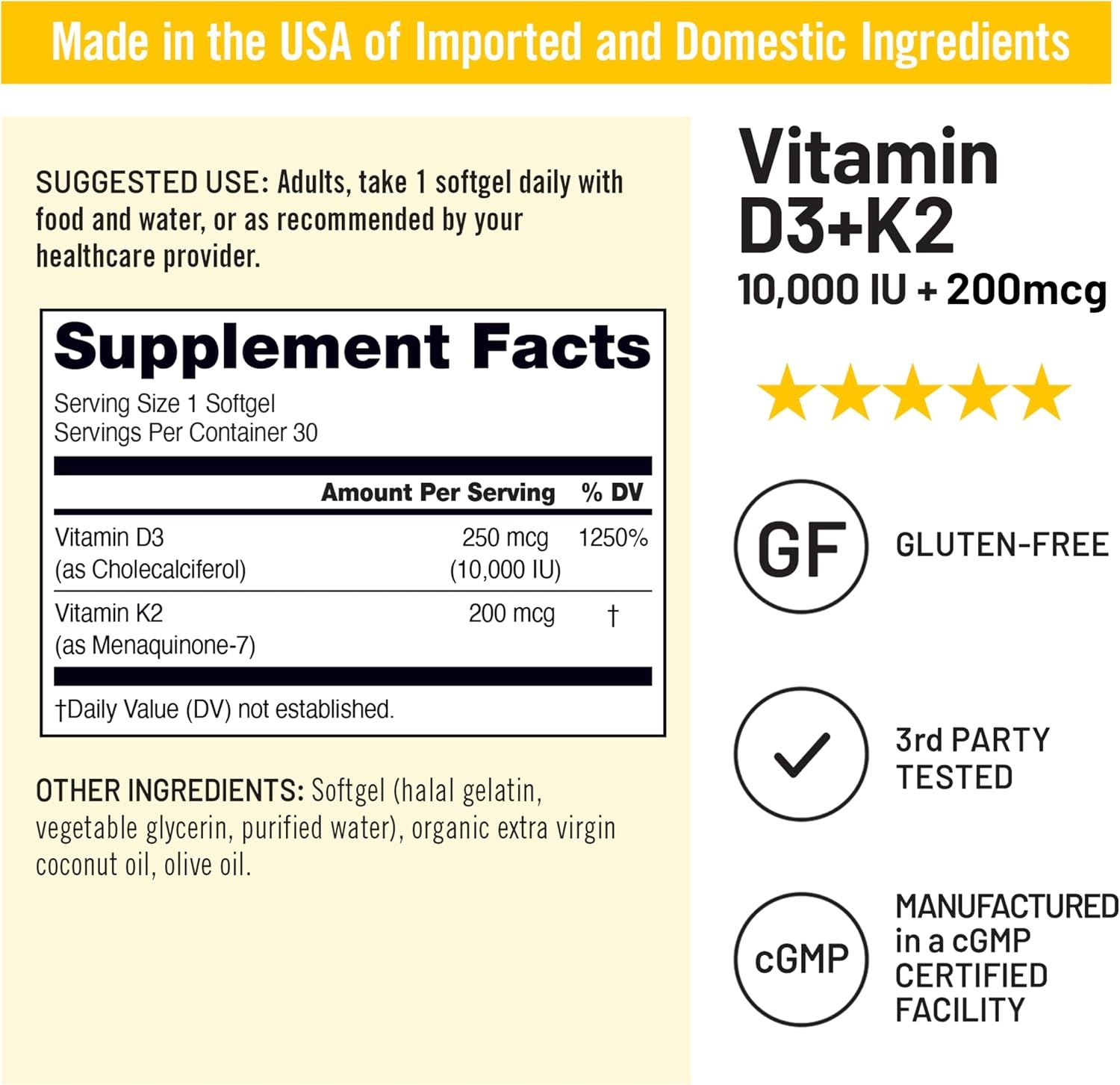 image:imageNatureWise Vitamin D3 5000IU K2 MK7 100mcg with Organic Extra Virgin Coconut Oil Supports Calcium Absorption Bone amp Immune Health NonGMO Soy amp GlutenFree 90 Softgels90Day Supply10000IU