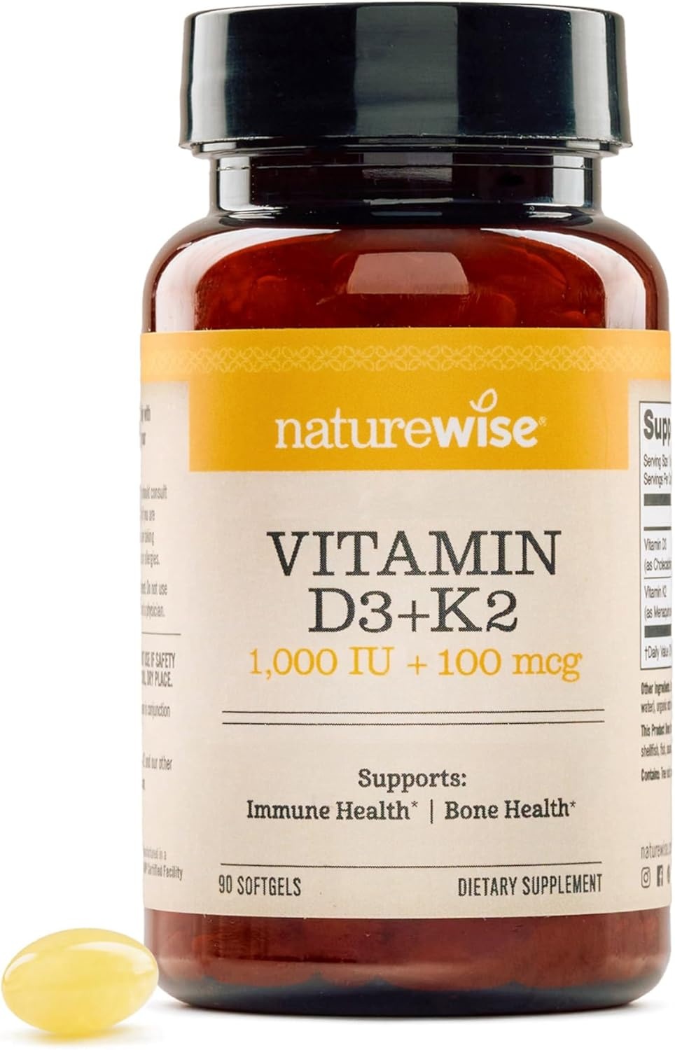 image:imageNatureWise Vitamin D3 5000IU K2 MK7 100mcg with Organic Extra Virgin Coconut Oil Supports Calcium Absorption Bone amp Immune Health NonGMO Soy amp GlutenFree 90 Softgels90Day Supply1000IU