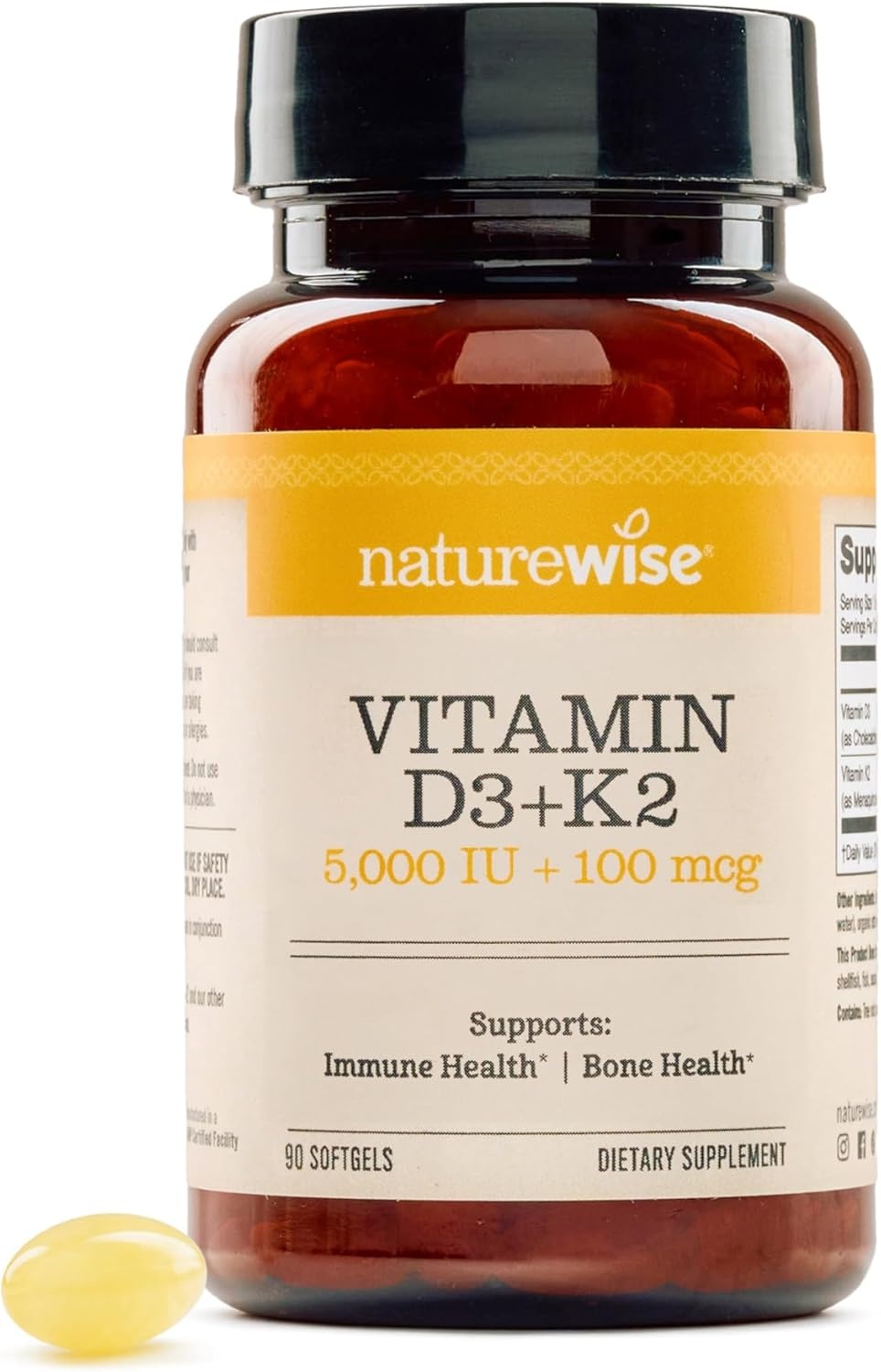 image:imageNatureWise Vitamin D3 5000IU K2 MK7 100mcg with Organic Extra Virgin Coconut Oil Supports Calcium Absorption Bone amp Immune Health NonGMO Soy amp GlutenFree 90 Softgels90Day Supply5000IU