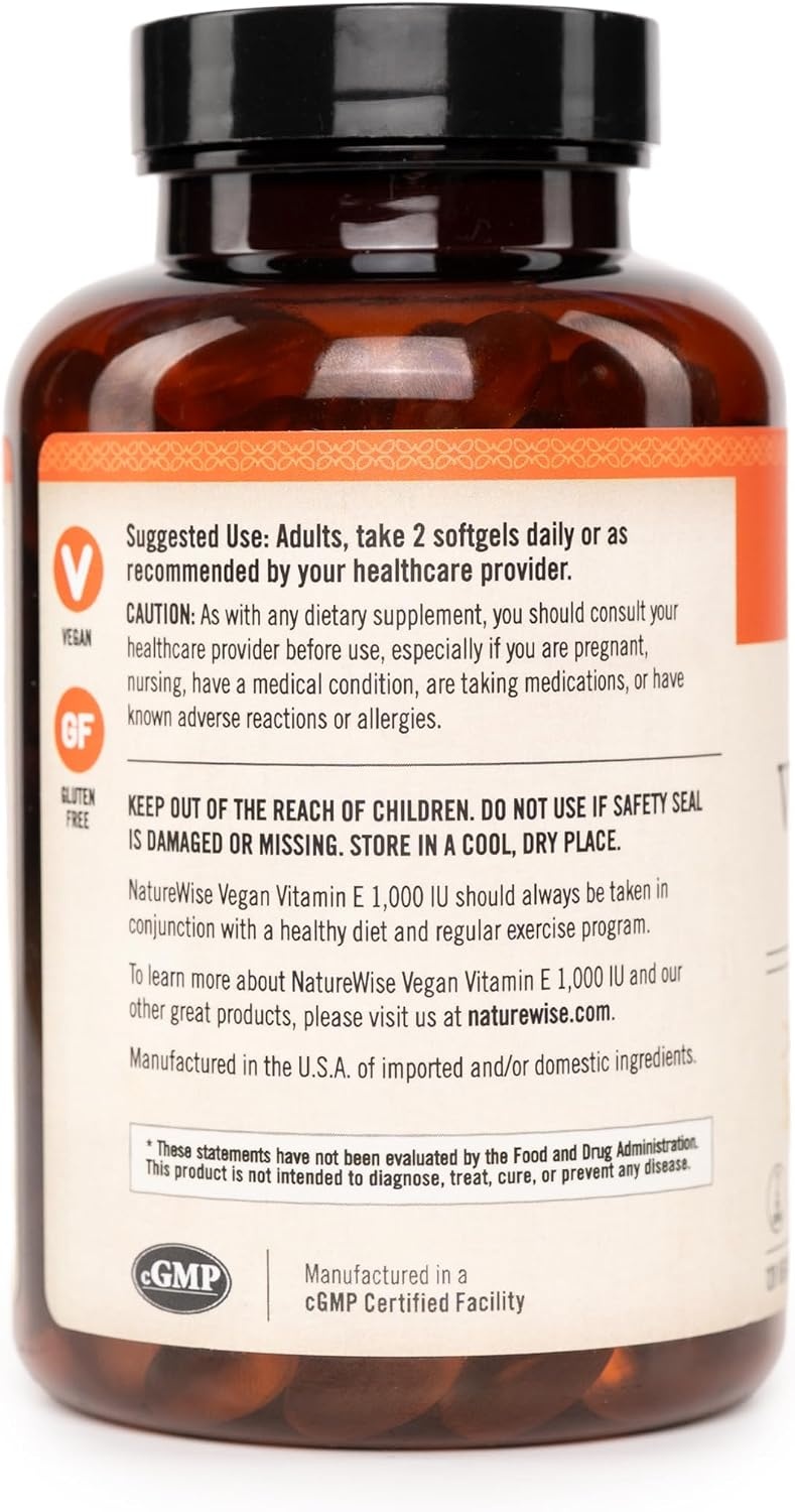 image:imageNatureWise Vitamin E 1000 IU Softgels 450mg dLAlpha Vegan GlutenFree SoyFree NonGMO Antioxidant Dietary Supplement for Skin Heart Eye and Immune Health Support 60Day Supply 120 Count