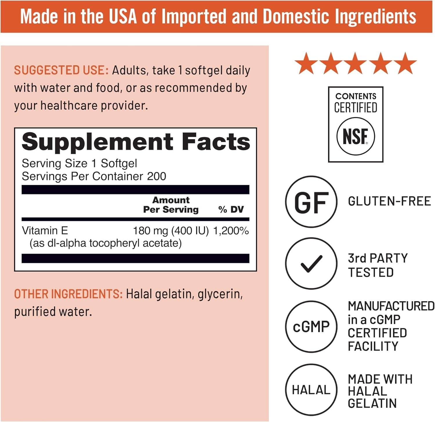 image:imageNatureWise Vitamin E 400 IU Softgels 180mg DLAlpha Dairy Gluten and Soy Free Antioxidant Dietary Supplement for Skin Heart Eye and Immune Health Support 2Month Supply 60 Count200 Count Pack of 2