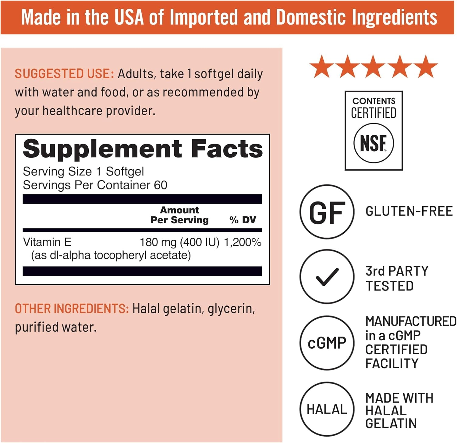 image:imageNatureWise Vitamin E 400 IU Softgels 180mg DLAlpha Dairy Gluten and Soy Free Antioxidant Dietary Supplement for Skin Heart Eye and Immune Health Support 2Month Supply 60 Count60 Count Pack of 1