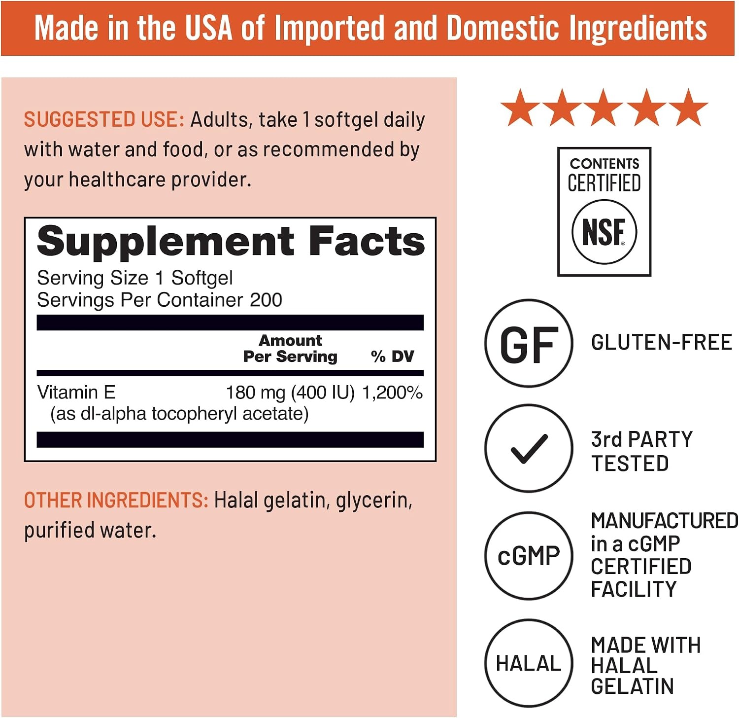 image:imageNatureWise Vitamin E 400 IU Softgels 180mg DLAlpha Dairy Gluten and Soy Free Antioxidant Dietary Supplement for Skin Heart Eye and Immune Health Support 2Month Supply 60 Count200 Count Pack of 1