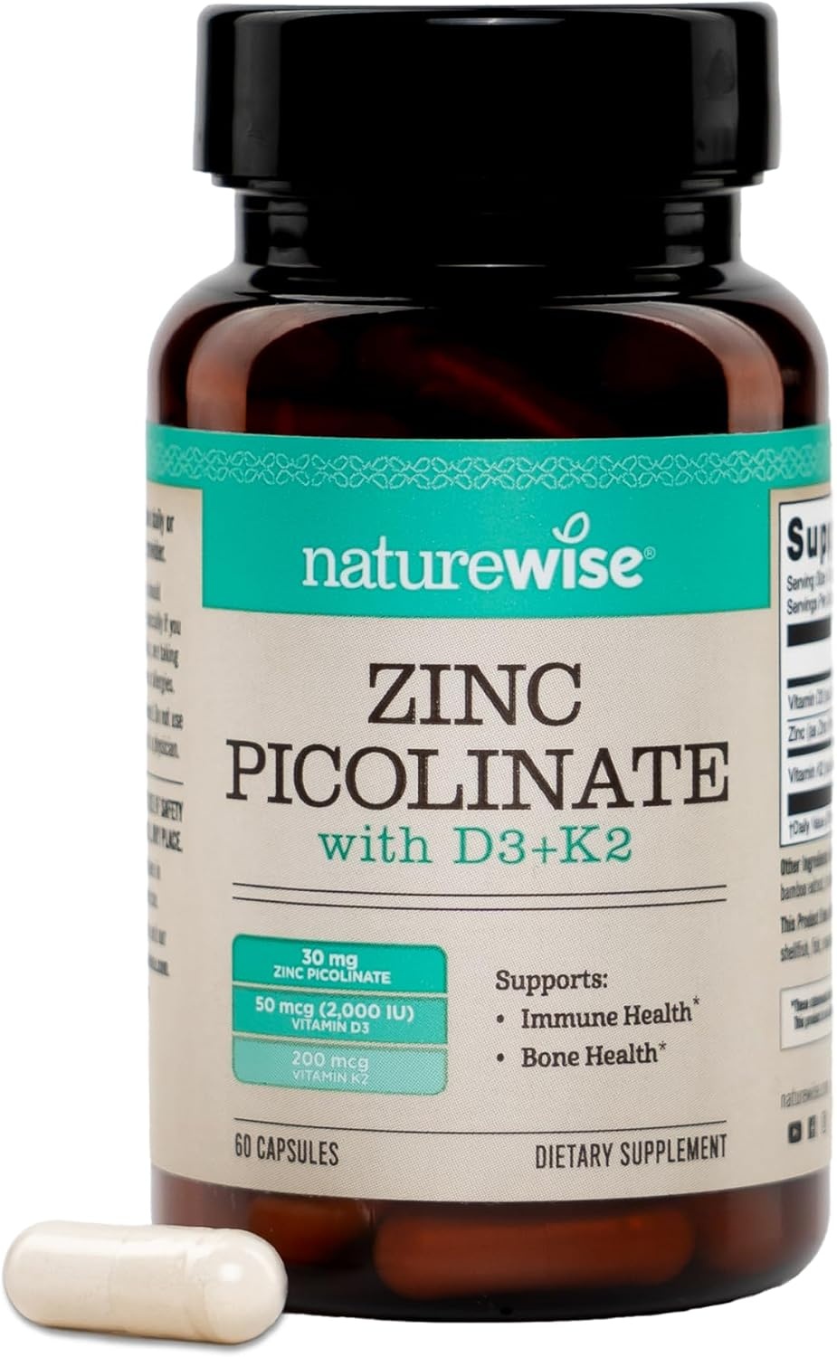 image:imageNatureWise Zinc Picolinate with D3 K2 Zinc Supplements for Men amp Women Vitamin D3 K2 Supports Immune amp Bone Health NonGMO Gluten Free USA Manufactured 30 Capsules30 Day SupplyUnflavored