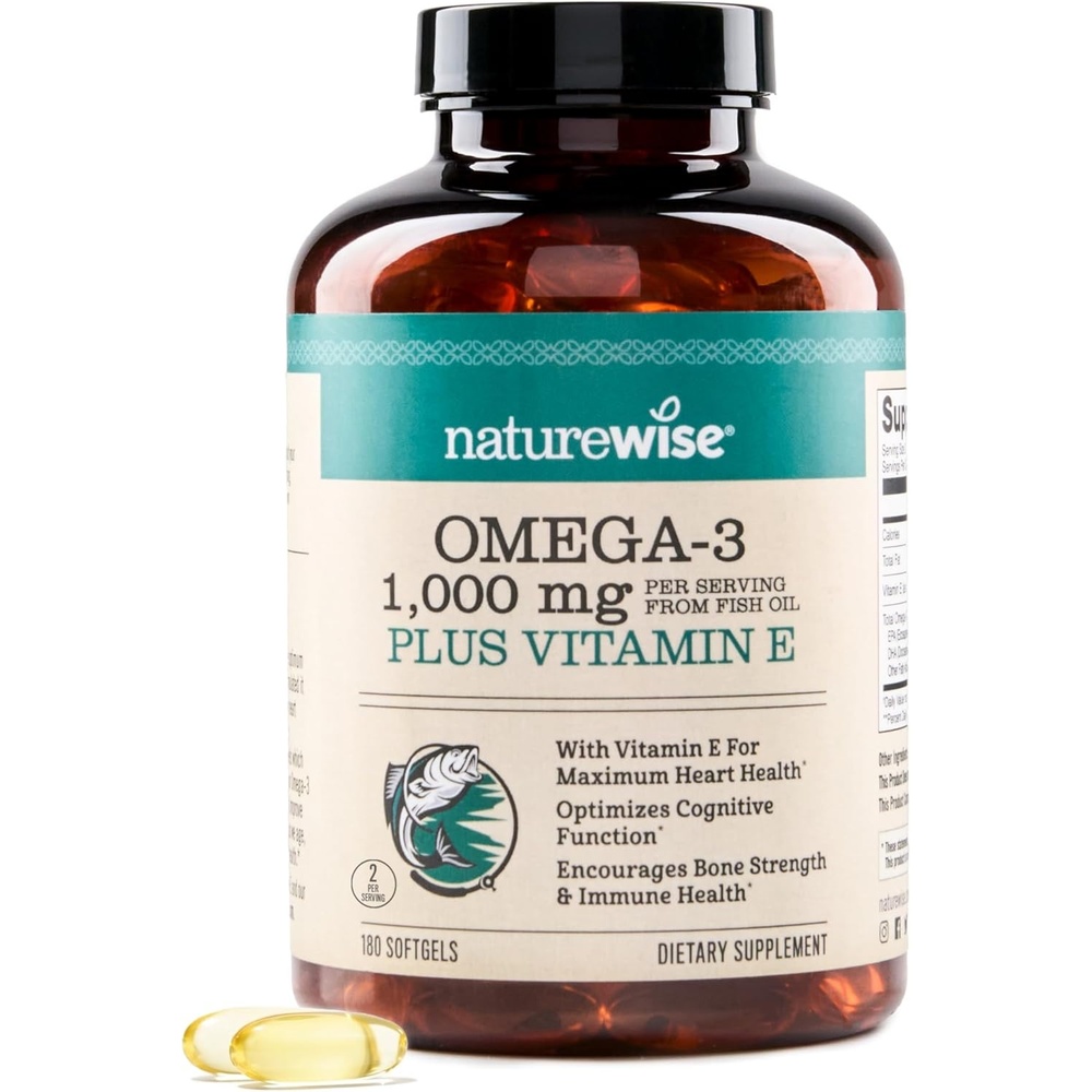 image:imageNatureWise ExtraStrength Omega 3 Fish Oil Supplement 1000mg per Serving 600 EPA amp 400 DHA and Vitamin E Sustainably Sourced Fish Oil Lemon Flavor 60 Softgels1Month Supply180 Count Pack of 1