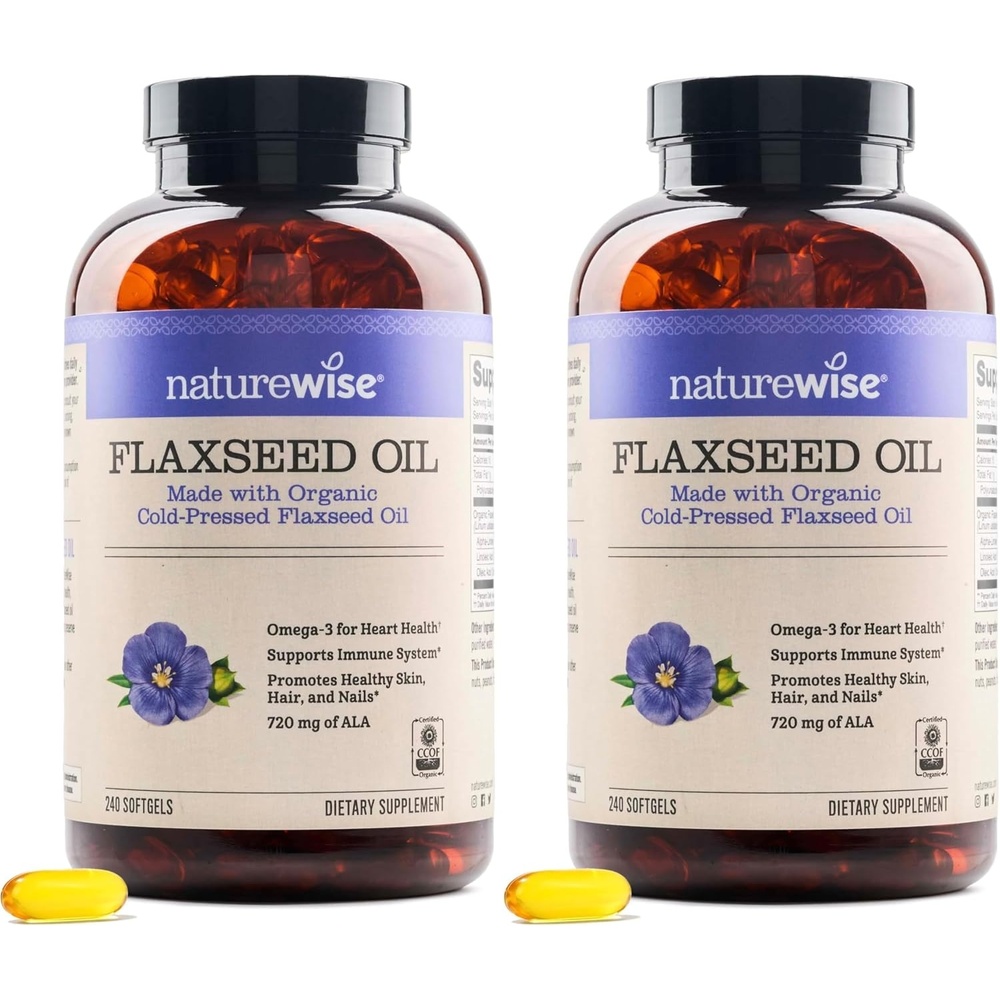 image:imageNatureWise Flaxseed Oil 1200 mg Fish Free Omega 3 6 9 with 720mg ALA Dietary Supplement for Heart Health Support Organic Cold Pressed 120 Softgels4Month Supply240 Count Pack of 2