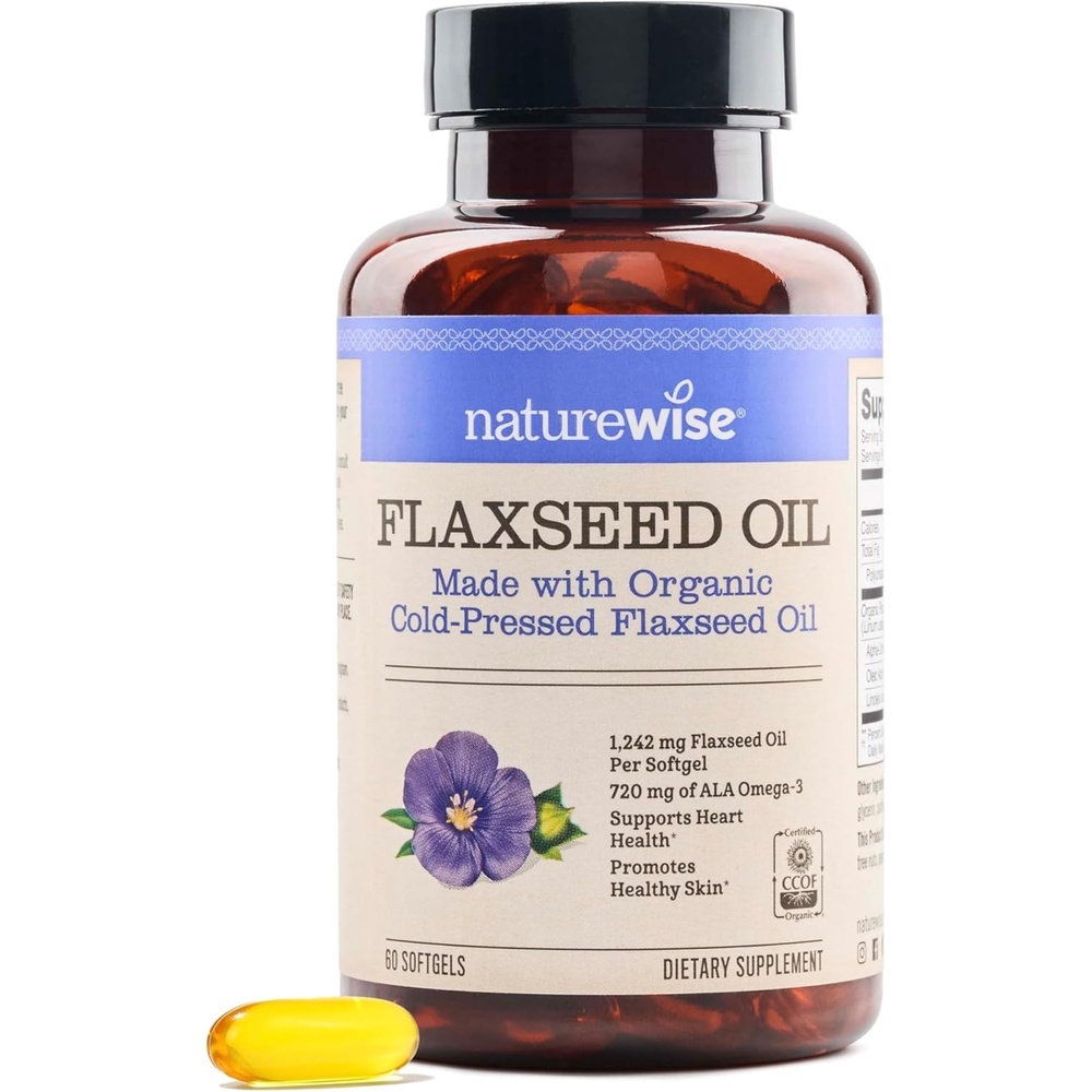 image:imageNatureWise Flaxseed Oil 1200 mg Fish Free Omega 3 6 9 with 720mg ALA Dietary Supplement for Heart Health Support Organic Cold Pressed 120 Softgels4Month Supply60 Count Pack of 1