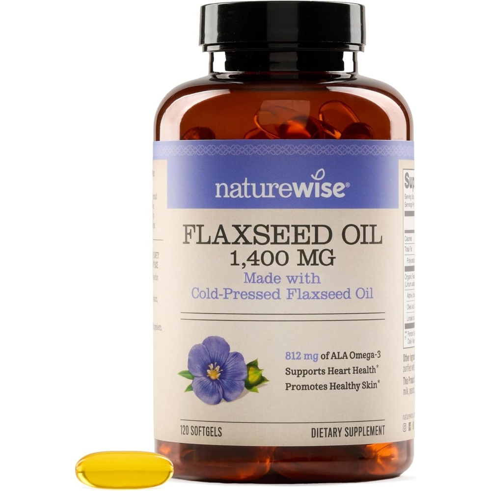 image:imageNatureWise Flaxseed Oil 1400 mg Fish Free High Potency Omega 3 with 812 mg ALA Plant Based Omega 3 6 9 Supplement Organic Cold Pressed NonGMO 120 Softgels120Day Supply