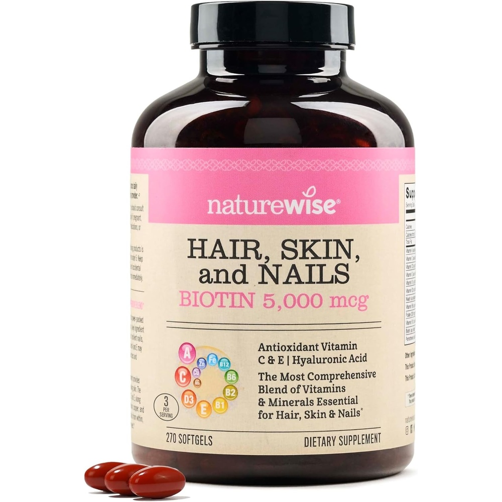 image:imageNatureWise Hair Skin and Nails Vitamin Biotin 5000mcg wHyaluronic Acid Collagen for Women with C B Complex D3 A E Iron NonGMO Gluten Free 150 Softgels50Day Supply270 Count Pack of 1