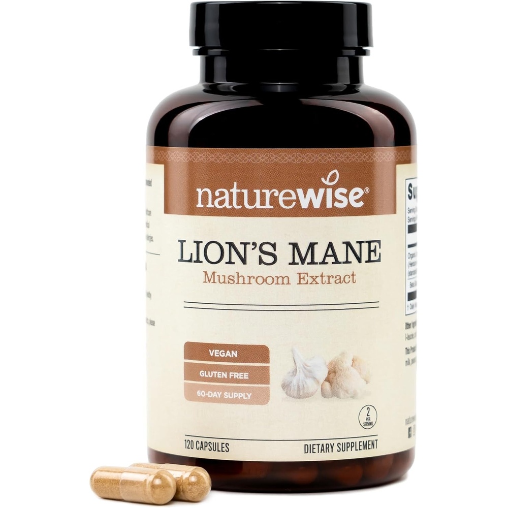 image:imageNatureWise Lions Mane Mushroom Supplement Organic Lions Mane Mushroom Extract 1200mg 360mg Beta Glucans Cognition amp Brain Support Vegan NonGMO USA Manufactured 120 Capsules60 Day Supply