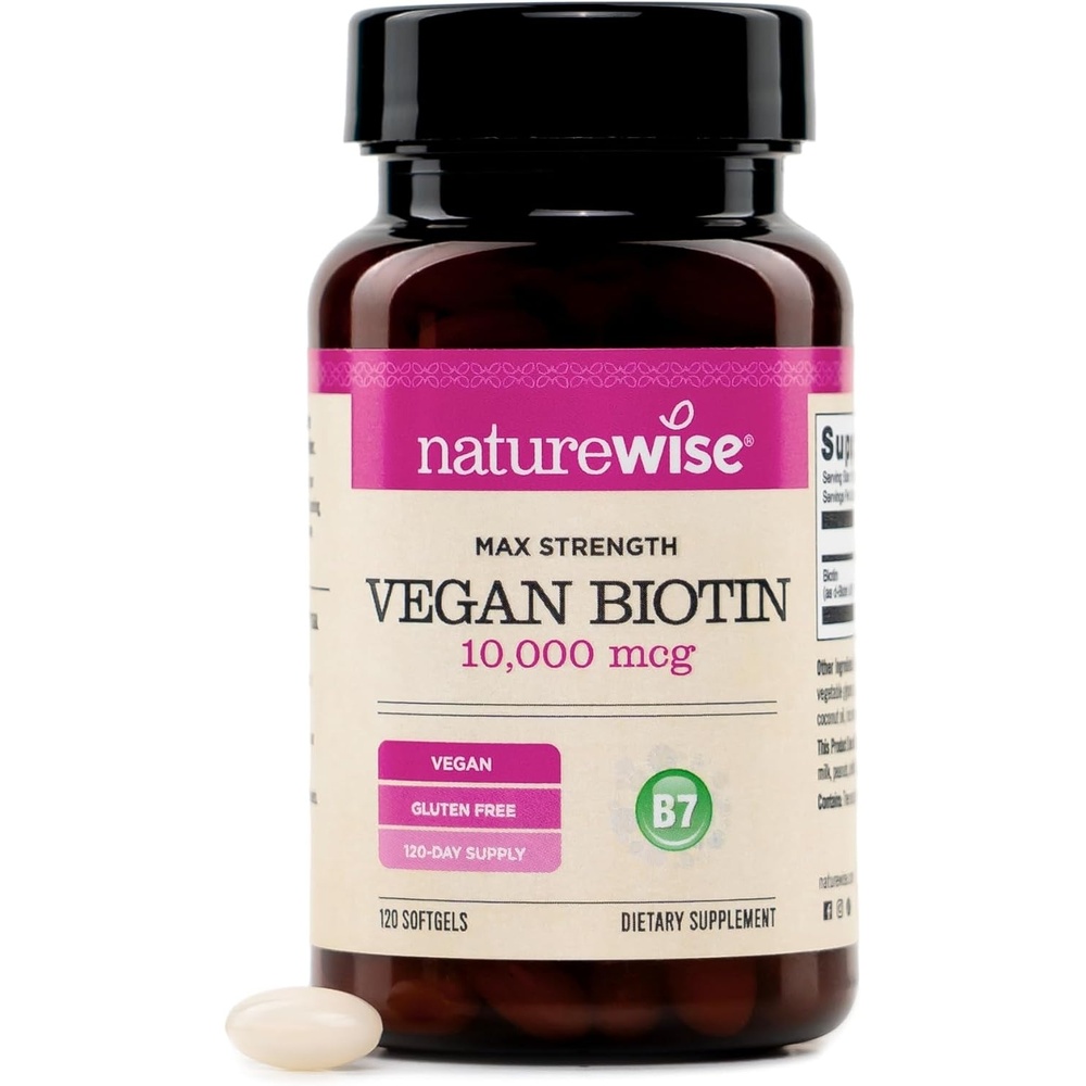 image:imageNatureWise Max Strength Vegan Biotin 10000mcg for Women amp Men Healthy Skin amp Hair Support NSF GlutenFree Certified NonGMO USA Manufactured 120 Softgels120Day Supply