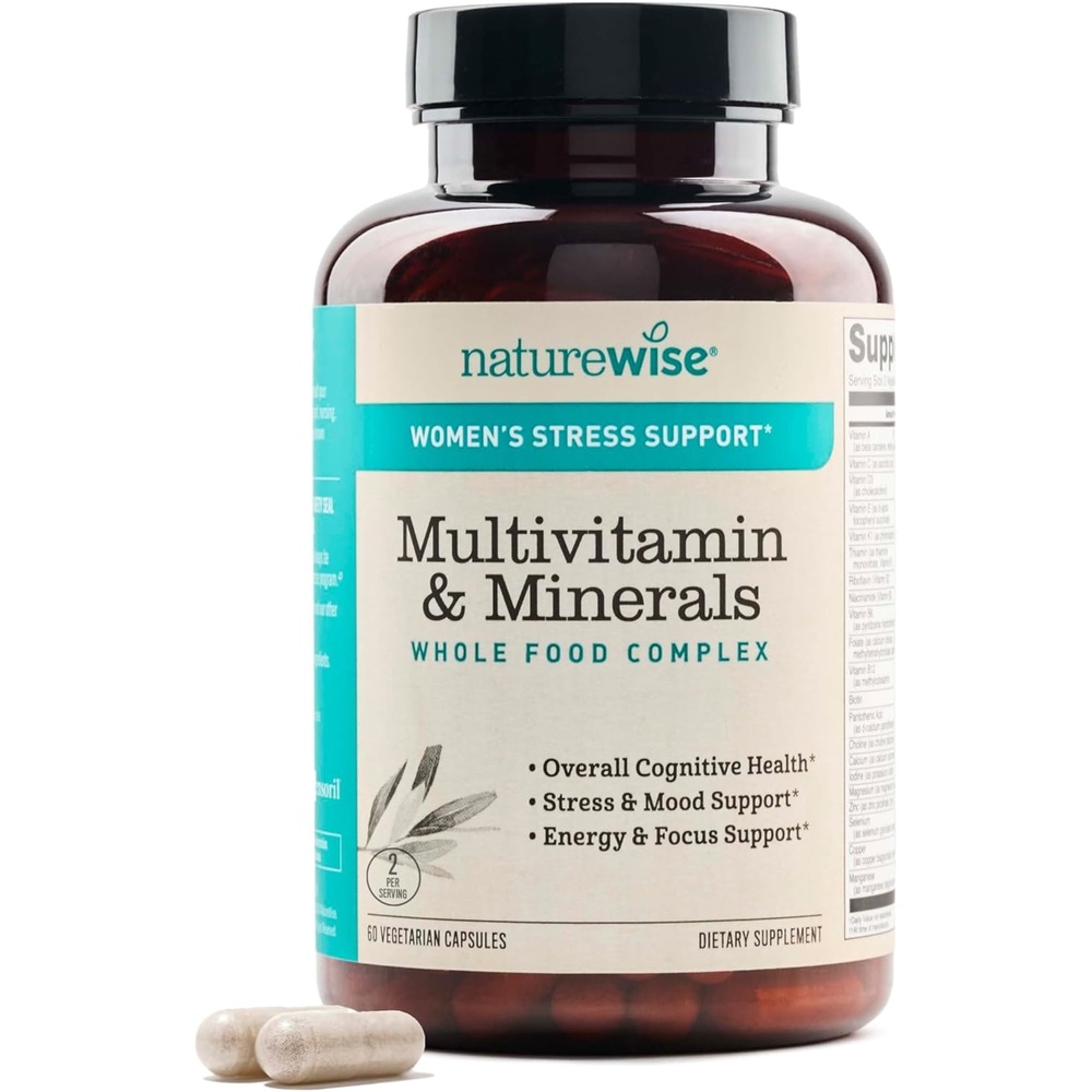 image:imageNatureWise Multivitamin for Women Stress Support with Organic Whole Foods amp Natural Minerals BComplex Vitamin C D3 K2 for Immunity Hair Skin amp Nails NonGMO 60 Capsules30Day Supply60 Count Pack of 1