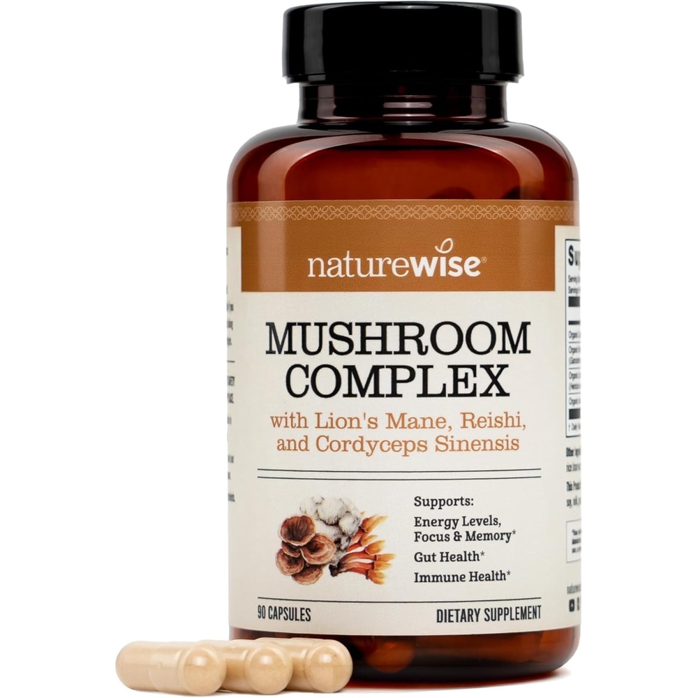image:imageNatureWise Mushroom Complex with Organic Lions Mane Reishi amp Cordyceps Sinensis Lions Mane Supplement with Organic Mushrooms Vegan NonGMO USA Manufactured 90 Capsules30Day Supply