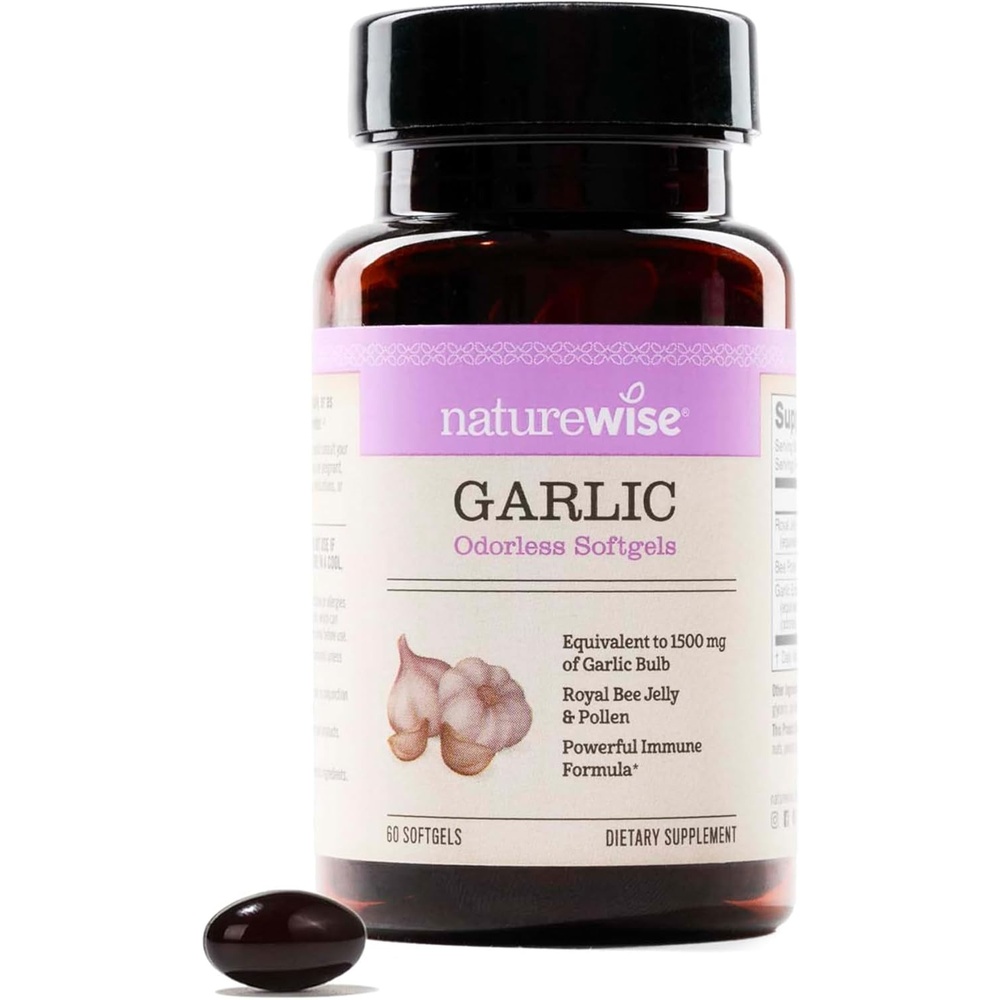 image:imageNatureWise Odorless Garlic Pills with Royal Bee Jelly amp Pollen Herbal Supplement for Heart Health Immune System Antioxidants Gluten Free NonGMO 60 Softgels 2Month Supply
