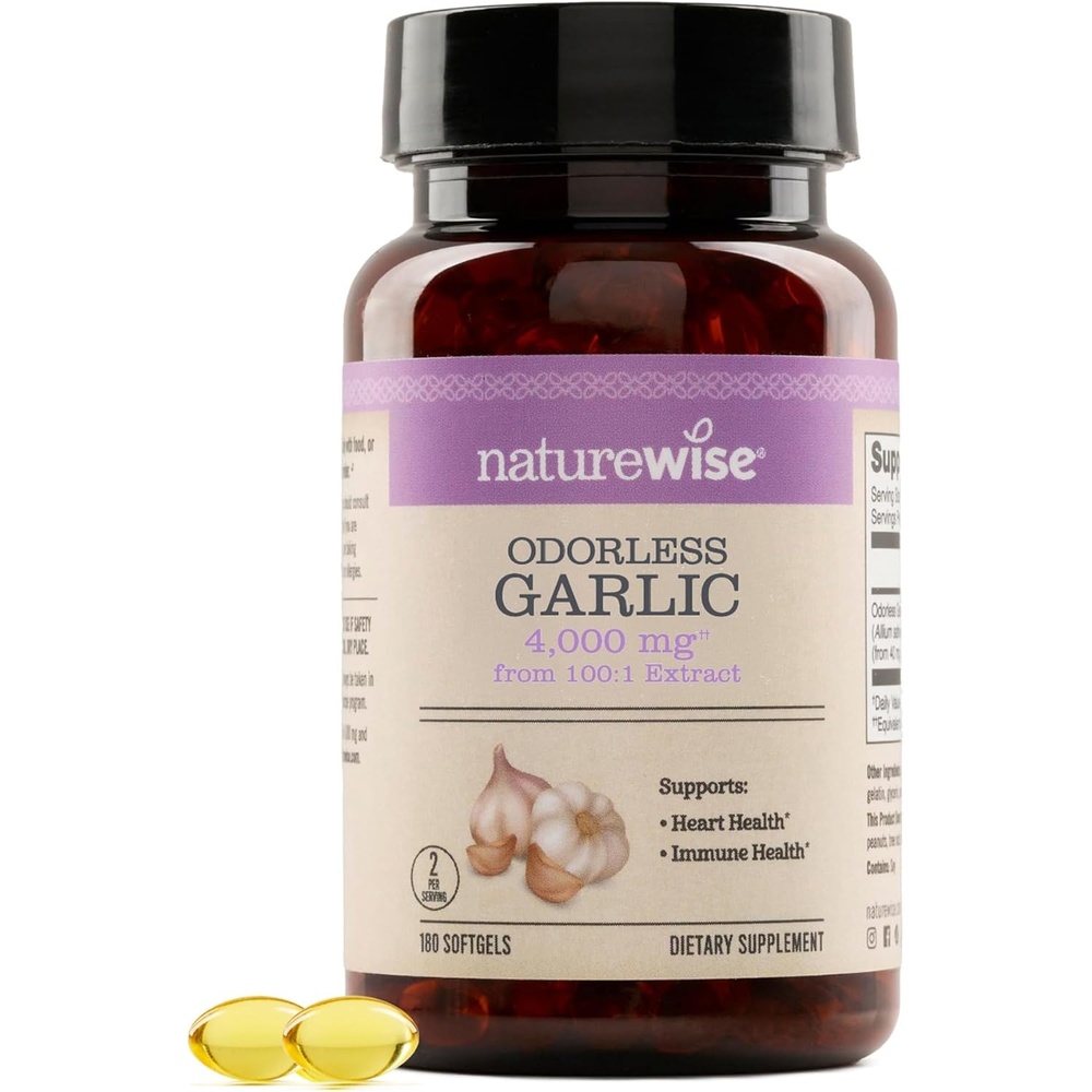 image:imageNatureWise Odorless Garlic Supplement 4000mg Ultra Potent 1001 Extract Healthy Cholesterol Formula Heart Health Support NonGMO Gluten Free with Halal Gelatin 60 Count30Day Supply180 Count Pack of 1