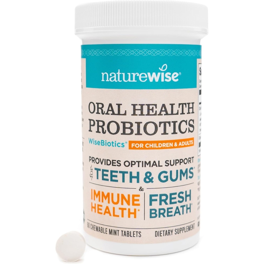 image:imageNatureWise Oral Probiotics for Mouth Bad Breath Chewable SugarFree Mint Lactobacillus reuteri Chewable Oral Probiotics For Kids amp Adults NonGMO USA Manufactured 60 Count60Day Supply60 Count Pack of 1