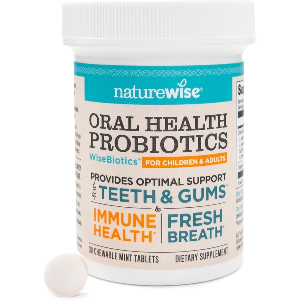 image:imageNatureWise Oral Probiotics for Mouth Bad Breath Chewable SugarFree Mint Lactobacillus reuteri Chewable Oral Probiotics For Kids amp Adults NonGMO USA Manufactured 60 Count60Day Supply30 Count Pack of 1