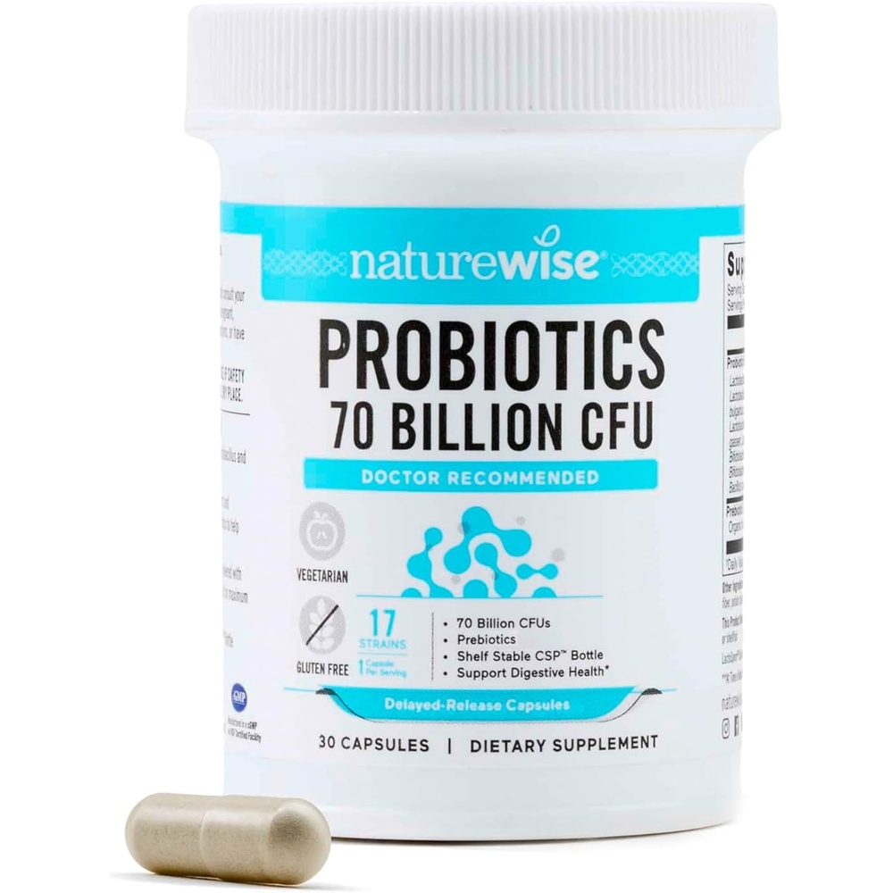 image:imageNatureWise Probiotics 60 Billion CFU 17 Strains Organic Prebiotics Immune Digestive amp Gut Health Support for Women amp Men Vegetarian GlutenFree NonGMO 30 Capsules1Month Supply70 BILLION CFU