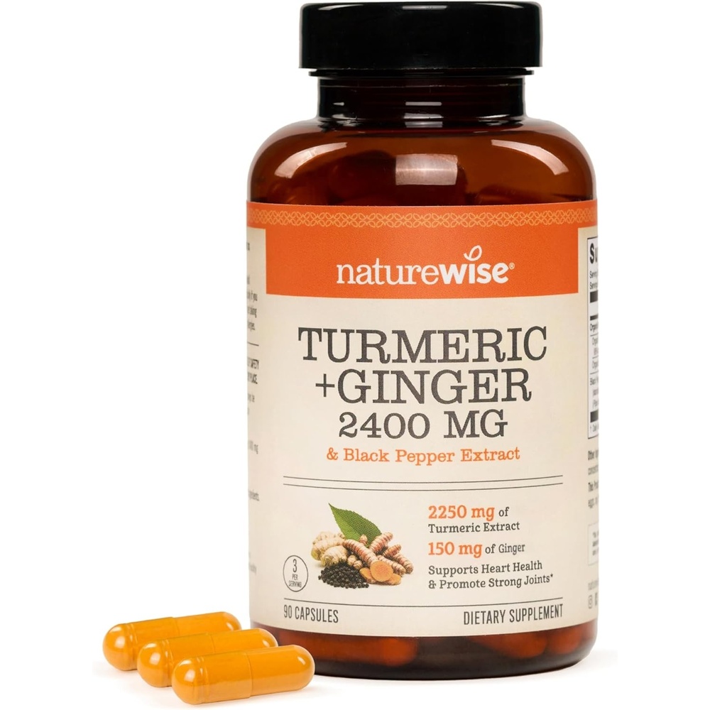 image:imageNatureWise Turmeric Curcumin Ginger 2400 mg Ultra High Curcuminoids 2100 mg Turmeric Extract Ginger Extra Strength amp Absorption Vegan NonGMO 90 Count30Day Supply