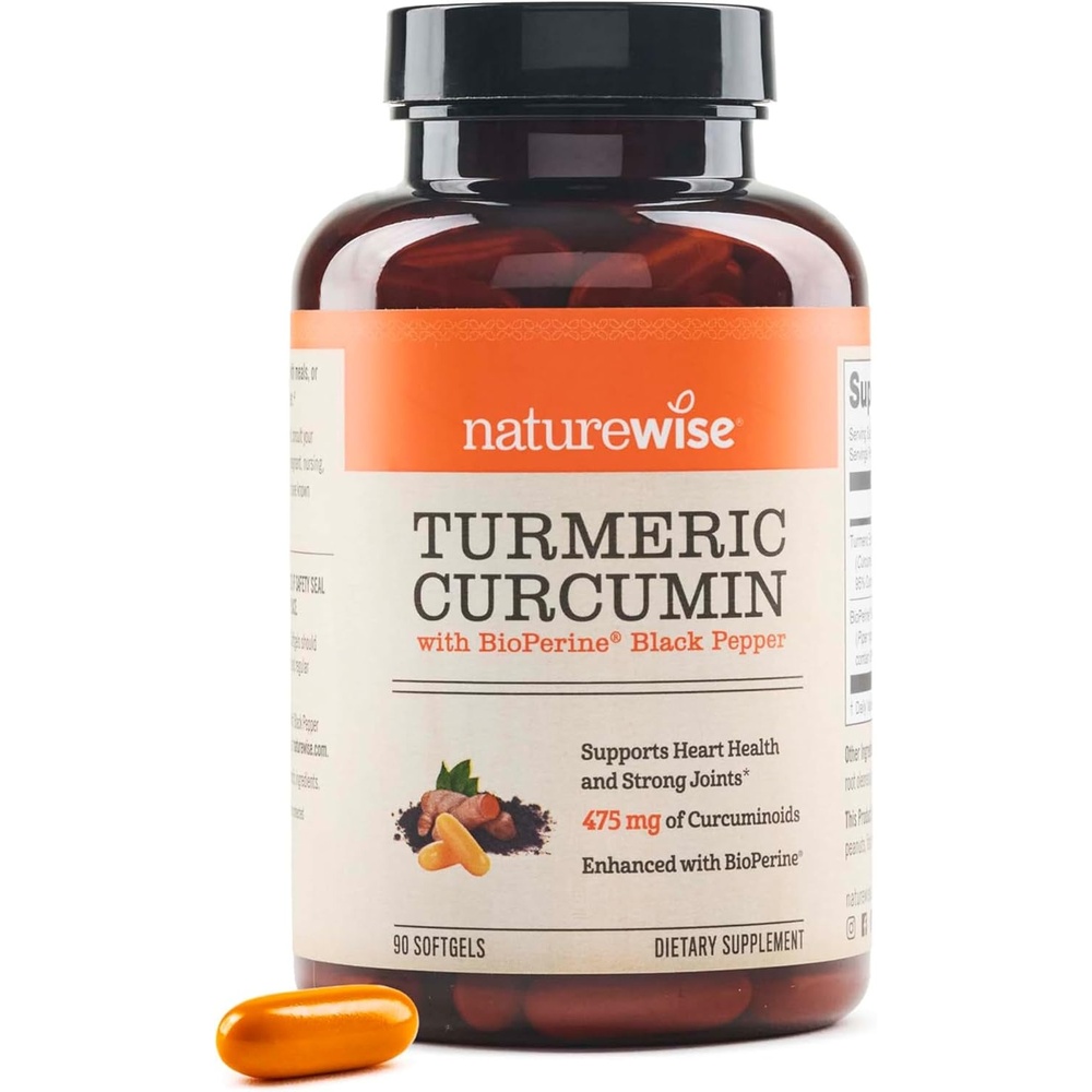 image:imageNatureWise Turmeric Curcumin 500mg with Black Pepper Softgels Extra Strength Enhanced Absorption 95 Curcuminoids amp BioPerine for Immune Support GlutenFree NonGMO 30 Count1Month Supply90 Count Pack of 1