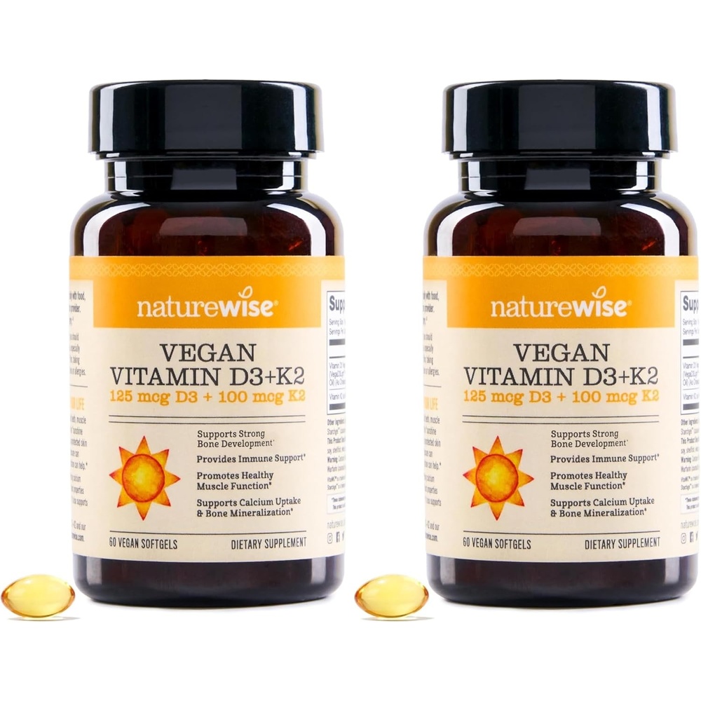 image:imageNatureWise Vegan Vitamin D3 K2 Natural D3 5000IU Natural Vitamin K2 100mcg Bone Support High Absorption with Organic ColdPressed Olive Oil NonGMO60 Count Pack of 2