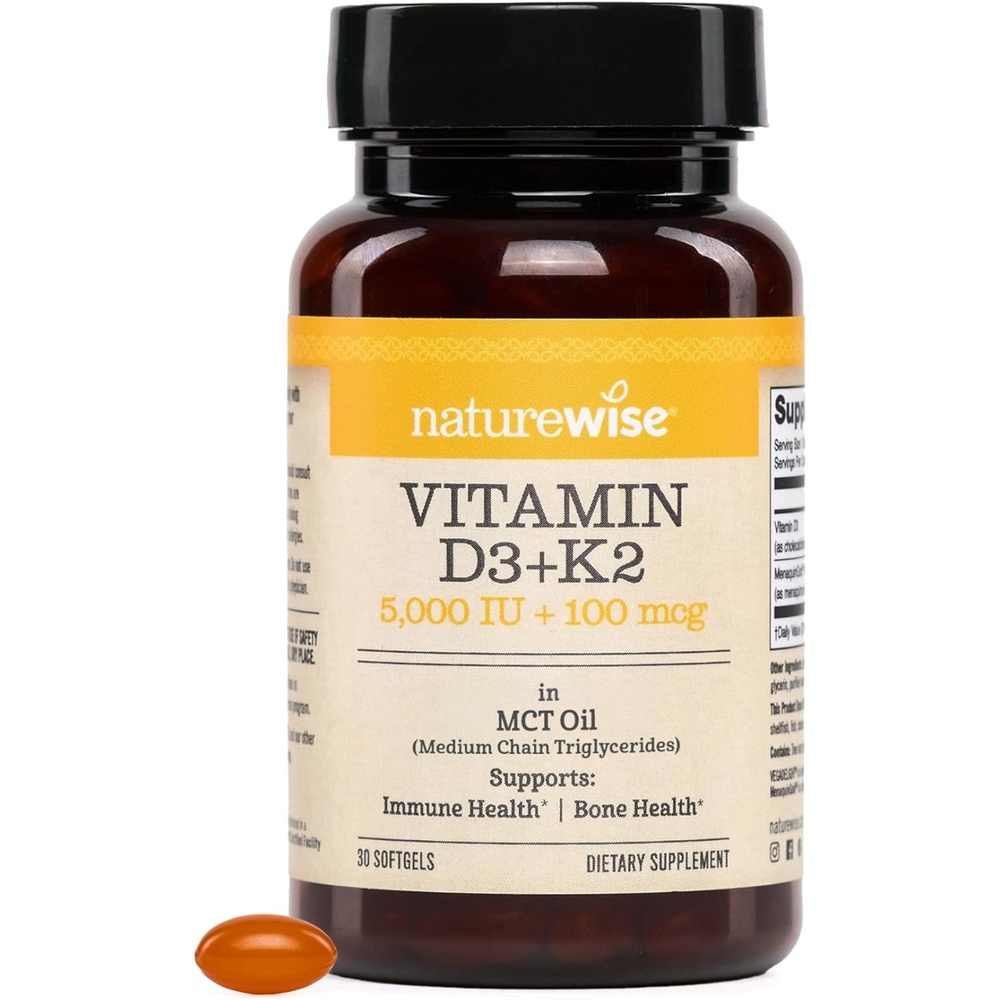 image:imageNatureWise Vegan Vitamin D3 K2 in Organic Coconut MCT Oil Natural D3 10000IU Natural K2 200mcg High Absorption Bone Support NonGMO USA Manufactured 30 Softgels30Day Supply5000IU