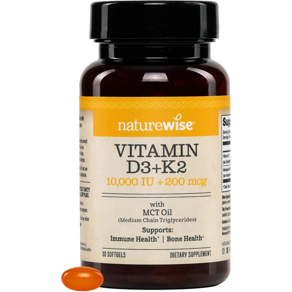 image:imageNatureWise Vegan Vitamin D3 K2 in Organic Coconut MCT Oil Natural D3 10000IU Natural K2 200mcg High Absorption Bone Support NonGMO USA Manufactured 30 Softgels30Day Supply10000IU