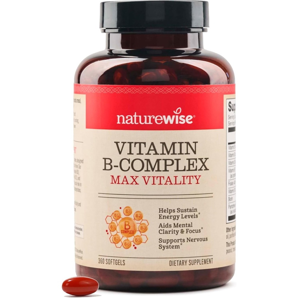 image:imageNatureWise Vitamin B Complex for Women and Men with Folic Acid Biotin B1 B2 B3 B6 B12 Support Cellular Energy amp Mental Clarity Gluten amp Dairy Free 60 Softgels2Month Supply360 Count Pack of 1