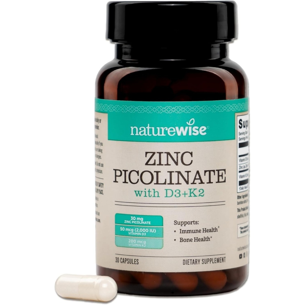 image:imageNatureWise Zinc Picolinate with D3 K2 Zinc Supplements for Men amp Women Vitamin D3 K2 Supports Immune amp Bone Health NonGMO Gluten Free USA Manufactured 30 Capsules30 Day SupplyUnflavored