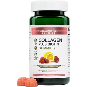 NatureWise Collagen Gummies – Sugar-Free Hydrolyzed Collagen Gummies – Type 1 & 3 Peptides for Women + Biotin, Vitamin C, E, & Zinc for Hair Skin and Nails Support – 60 Count[1-Month Supply]