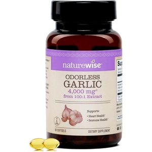 NatureWise Odorless Garlic Supplement 4000mg – Ultra Potent 100:1 Extract – Healthy Cholesterol Formula, Heart Health Support – Non-GMO, Gluten Free, with Halal Gelatin – 60 Count[30-Day Supply](60 Count (Pack of 1))
