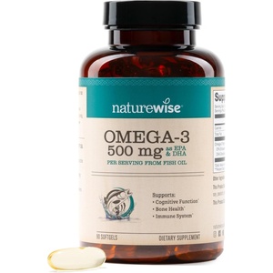 NatureWise Omega 3 Fish Oil – 500mg Omega 3 per Serving – 300mg EPA & 200mg DHA – Sustainably Sourced for Purity – Lemon Flavored – Burpless – Gluten & Soy Free, Non-GMO – 60 Softgels[2-Month Supply](90 Count (Pack of 1))
