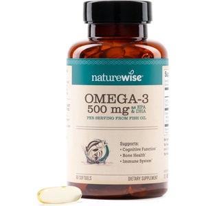 NatureWise Omega 3 Fish Oil – 500mg Omega 3 per Serving – 300mg EPA & 200mg DHA – Sustainably Sourced for Purity – Lemon Flavored – Burpless – Gluten & Soy Free, Non-GMO – 60 Softgels[2-Month Supply](60 Count (Pack of 1))